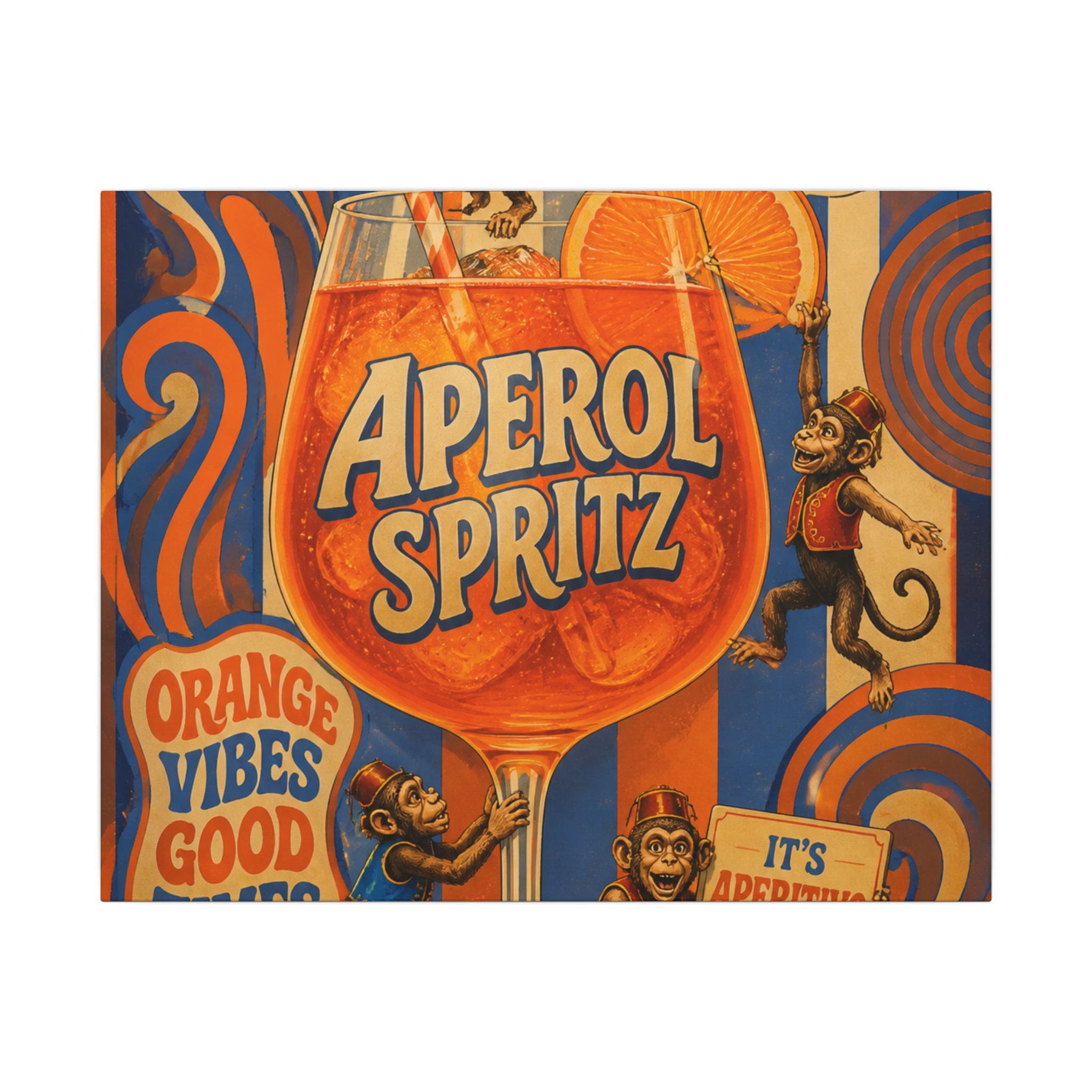 Aperol Spritz Monkeys Wall Art Canvas 24×36 Psychedelic Dining Room Decor Maximalist Print