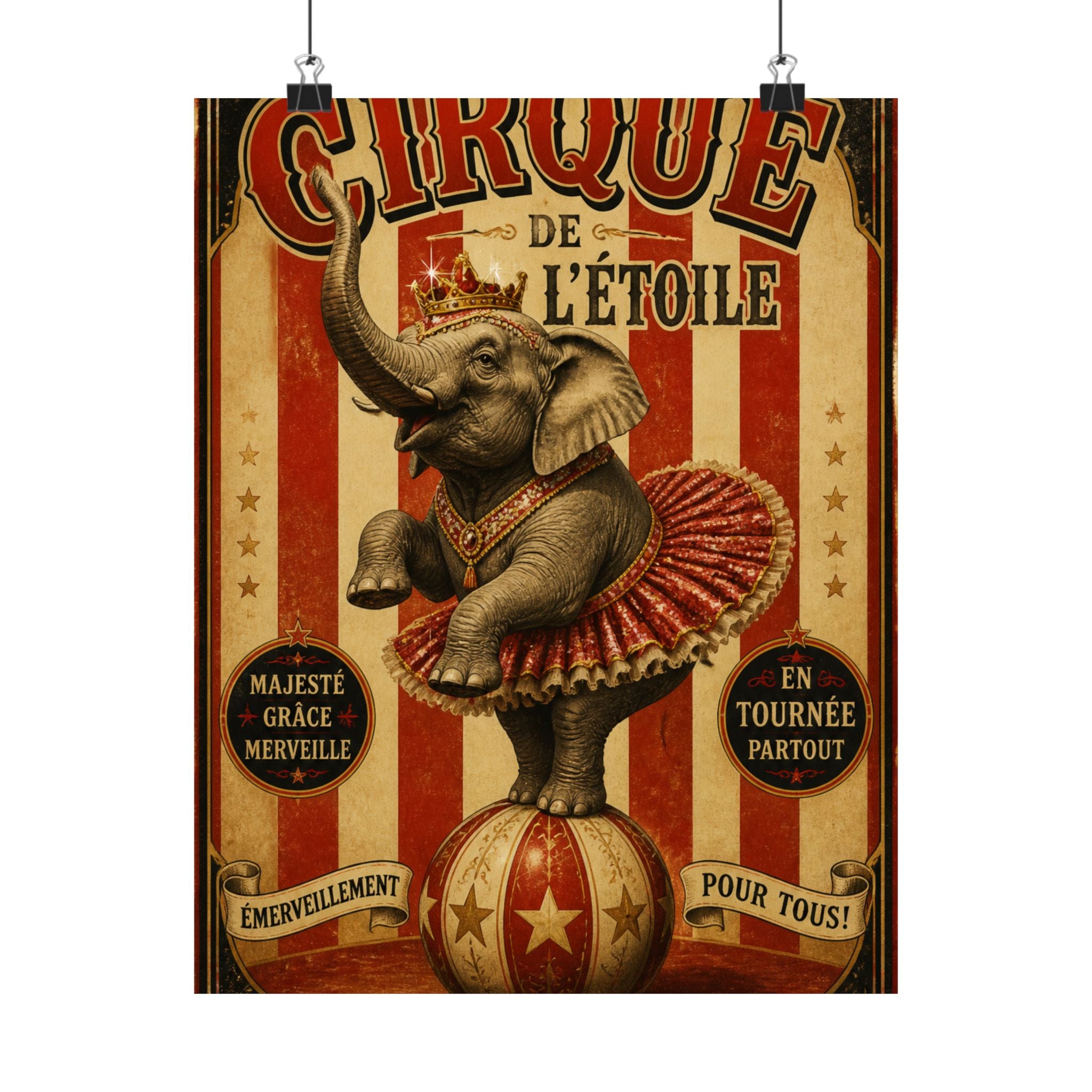 Elephant on Ball Wall Art Poster 18×24 Vintage Circus Kitchen Decor Maximalist Print