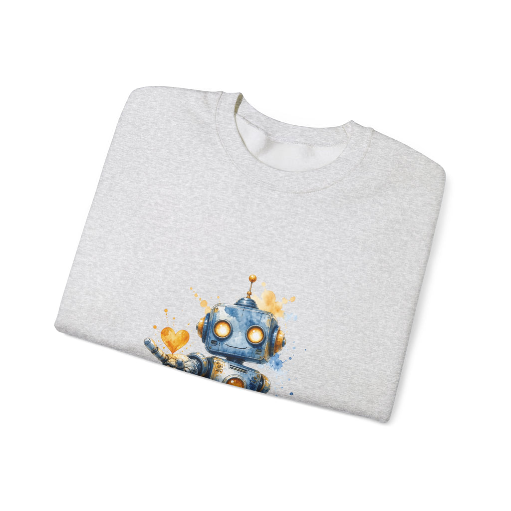 Matching Couple Sweatshirt - Robot & Heart Matching Couple Crewneck Sweatshirt Watercolor Art His Hers Engagement Gift - Design A