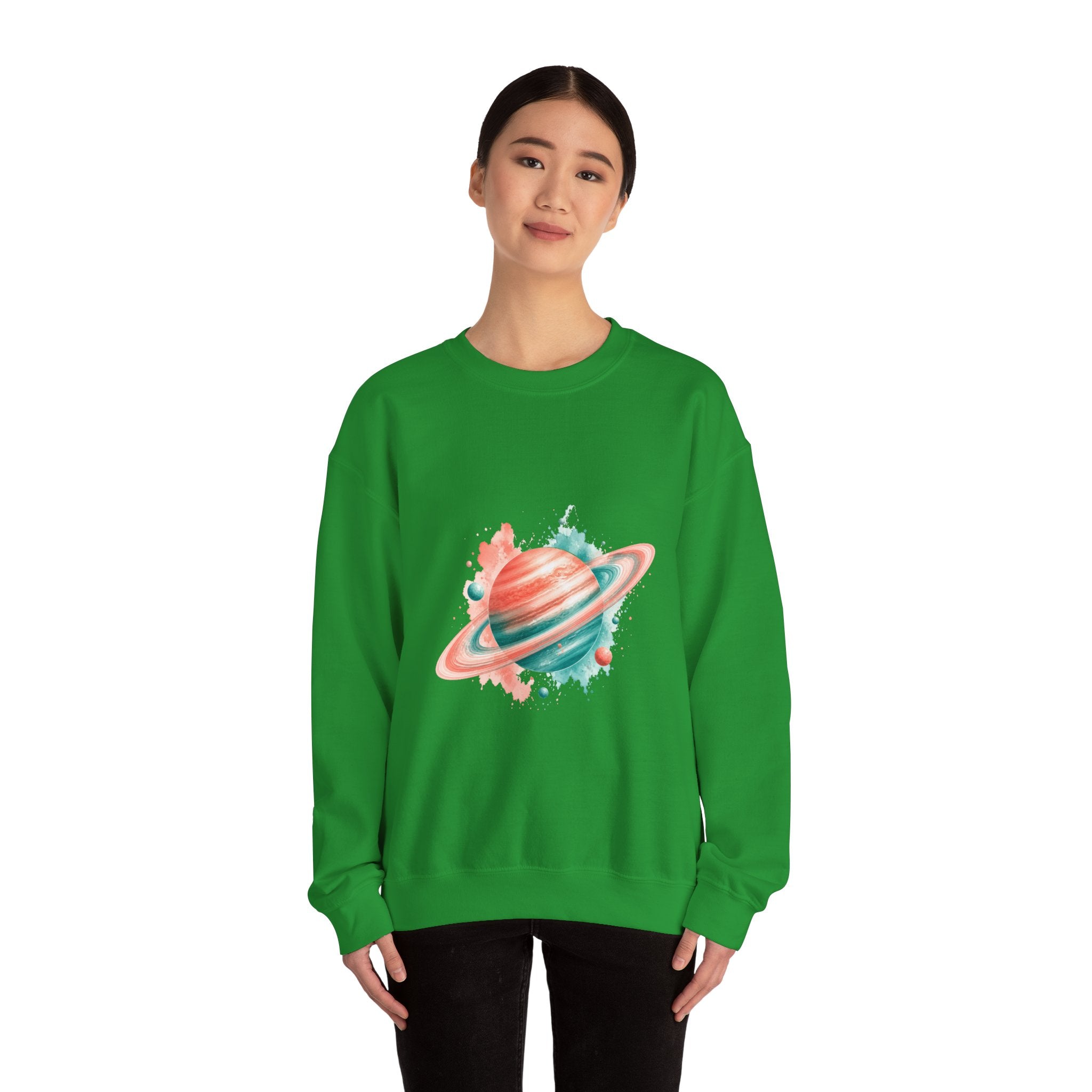 Matching Couple Sweatshirt - Saturn & Jupiter Matching Couple Premium Fleece Sweatshirt Watercolor Art His Hers Birthday Gift - Design A