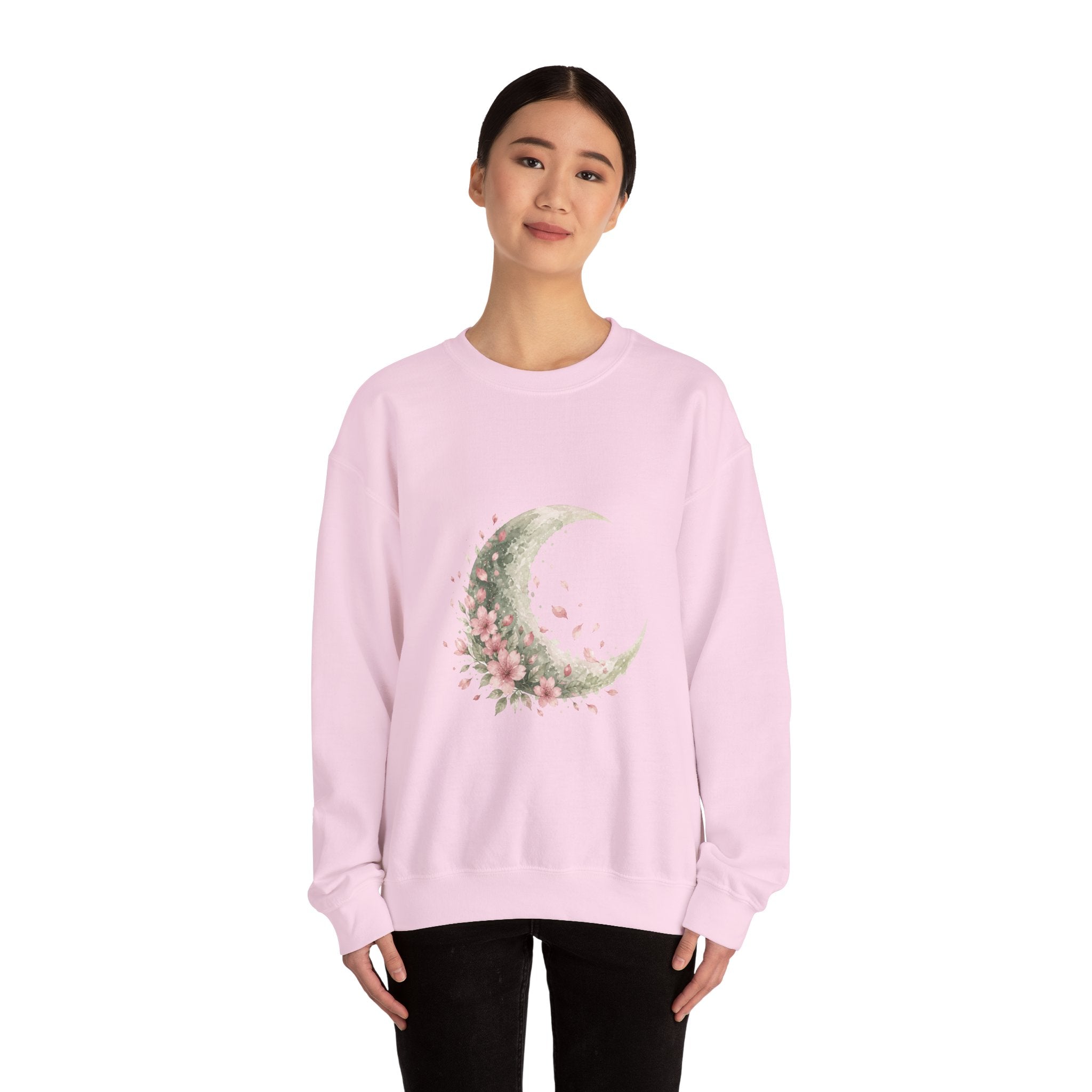 Matching Couple Sweatshirt - Waxing & Waning Moon Matching Couple Crewneck Sweatshirt Watercolor Art His Hers Engagement Gift - Design B