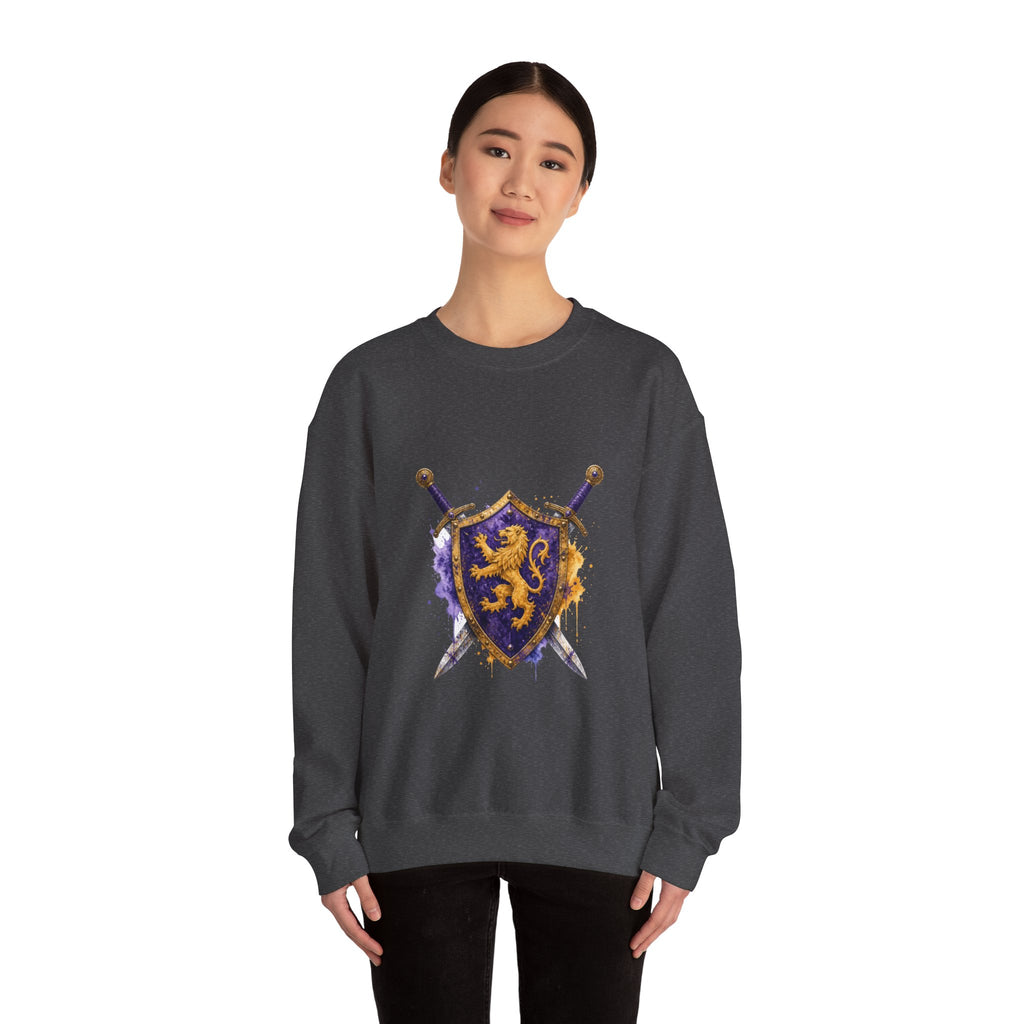 Matching Couple Sweatshirt - Crown & Shield Matching Couple Premium Fleece Sweatshirt Watercolor Art His Hers Birthday Gift - Design B