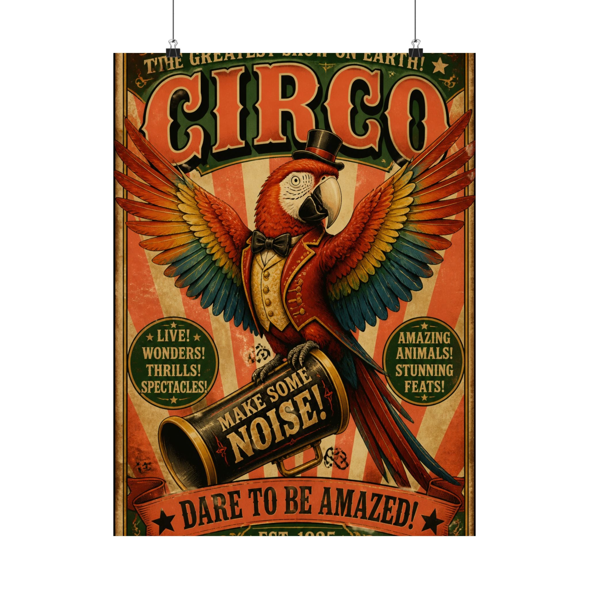 Parrot Ringmaster Wall Art Poster 18×24 Vintage Circus Kitchen Decor Maximalist Print