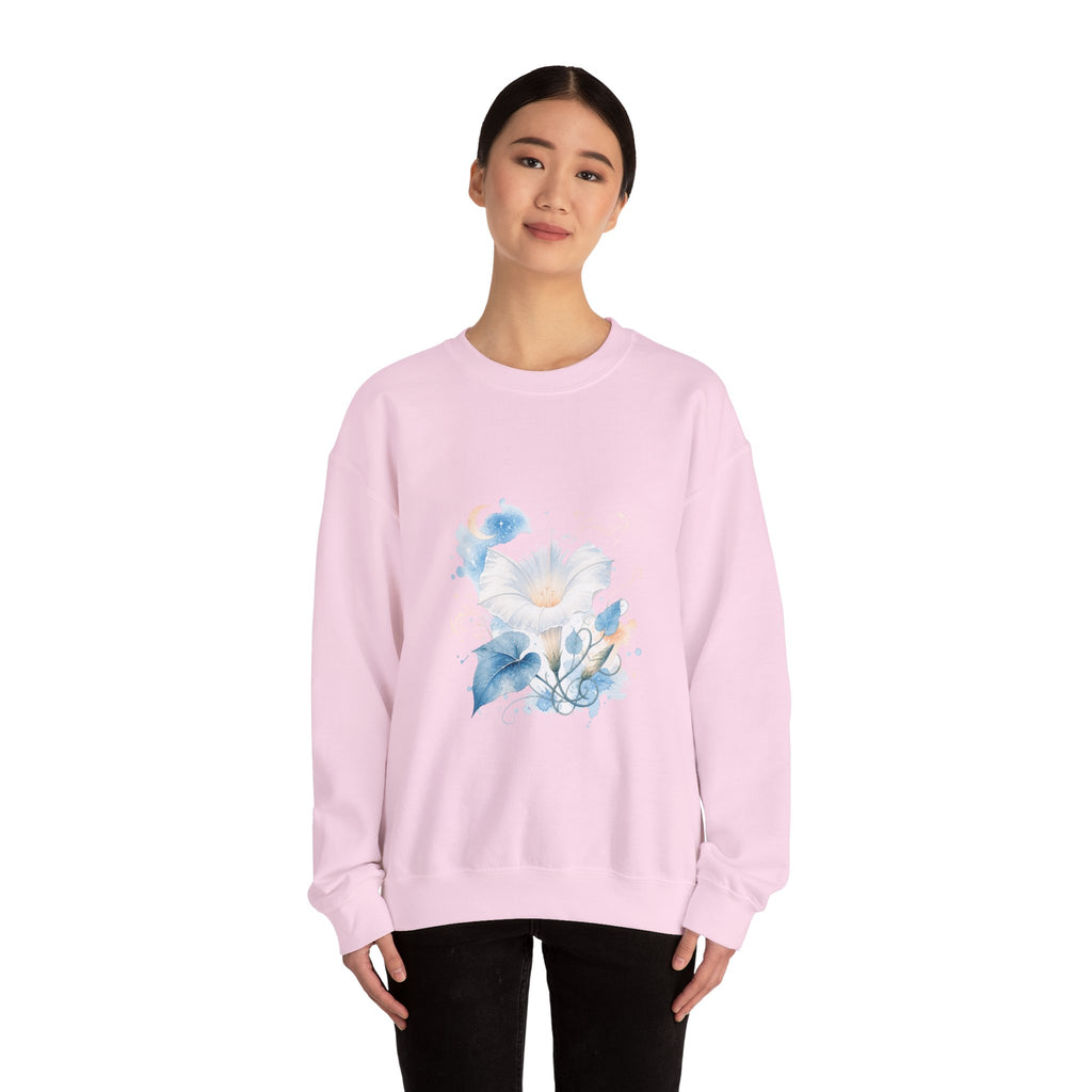 Matching Couple Sweatshirt - Sunflower & Moonflower Matching Couple Crewneck Sweatshirt Watercolor Art His Hers Engagement Gift - Design B