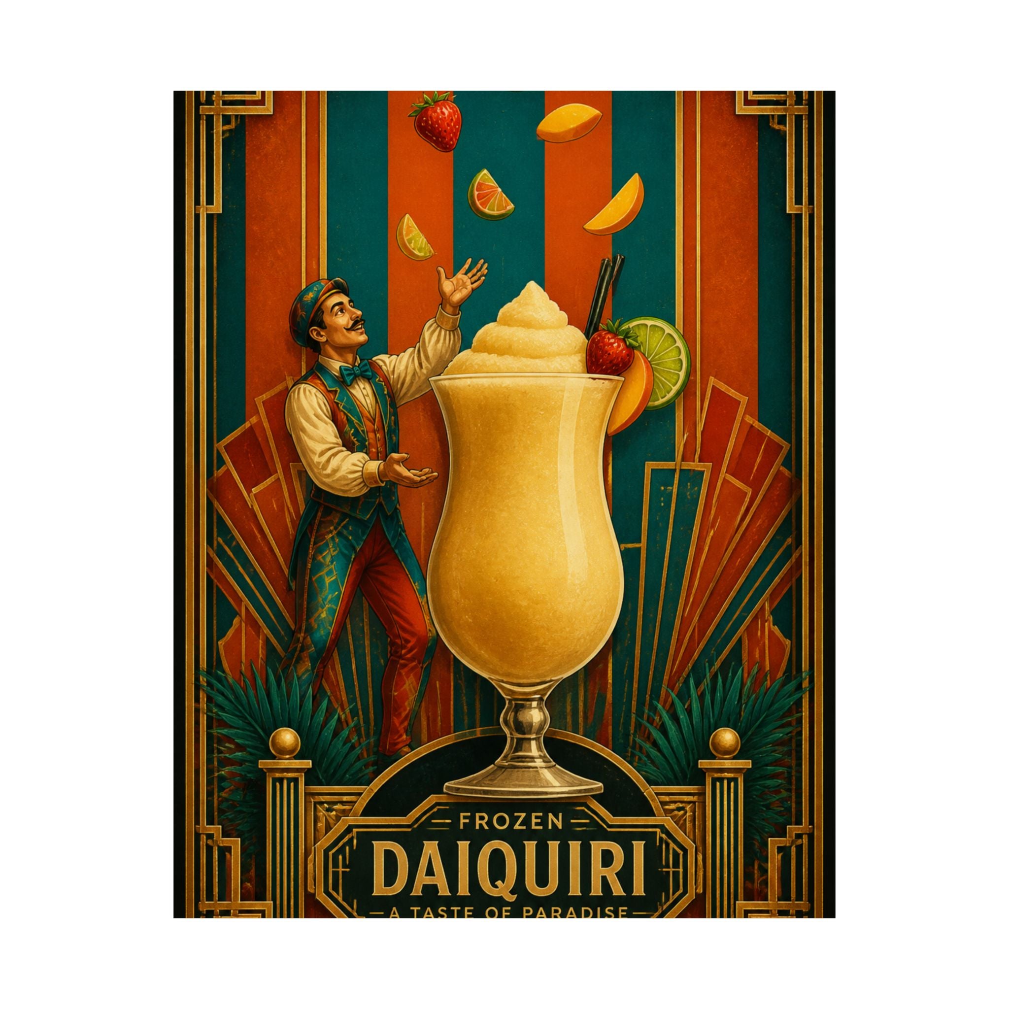 Daiquiri Fruit Juggler Wall Art Poster 24×36 Art Deco Bar Area Decor Maximalist Print