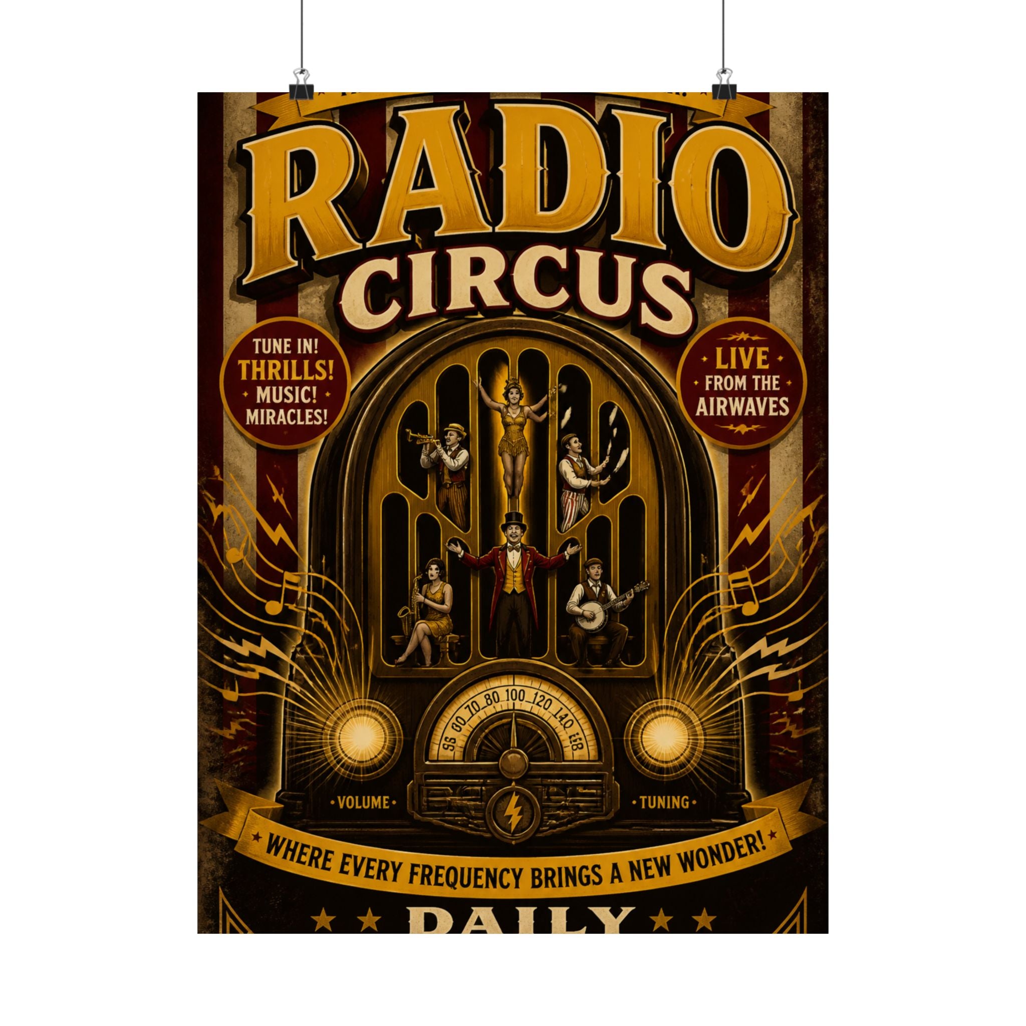 Vintage Radio Stage Wall Art Poster 18×24 Vintage Circus Kitchen Decor Maximalist Print
