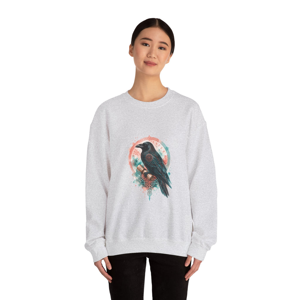 Matching Couple Sweatshirt - Huginn & Muninn Matching Couple Crewneck Sweatshirt Watercolor Art His Hers Engagement Gift - Design B