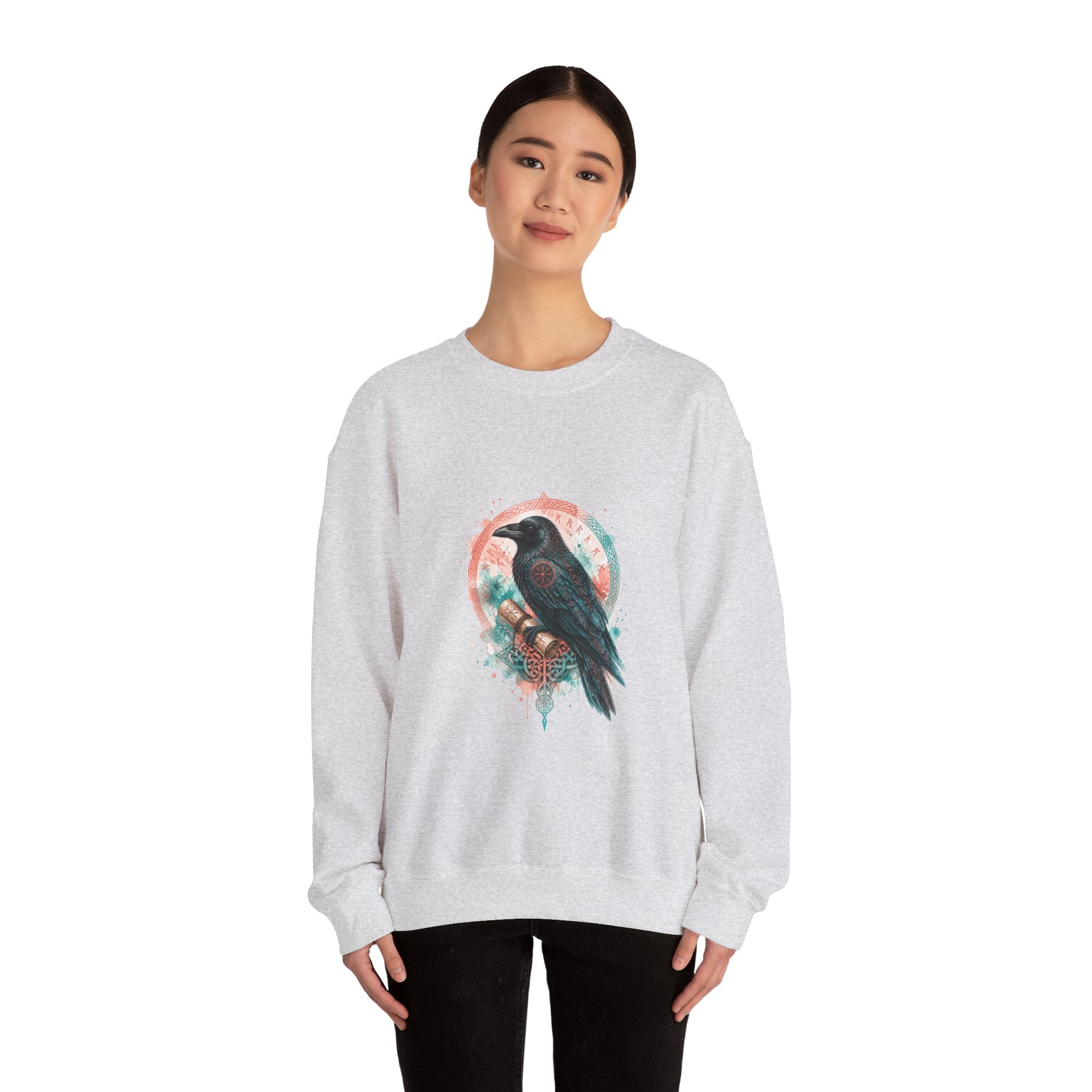 Matching Couple Sweatshirt - Huginn & Muninn Matching Couple Crewneck Sweatshirt Watercolor Art His Hers Engagement Gift - Design B
