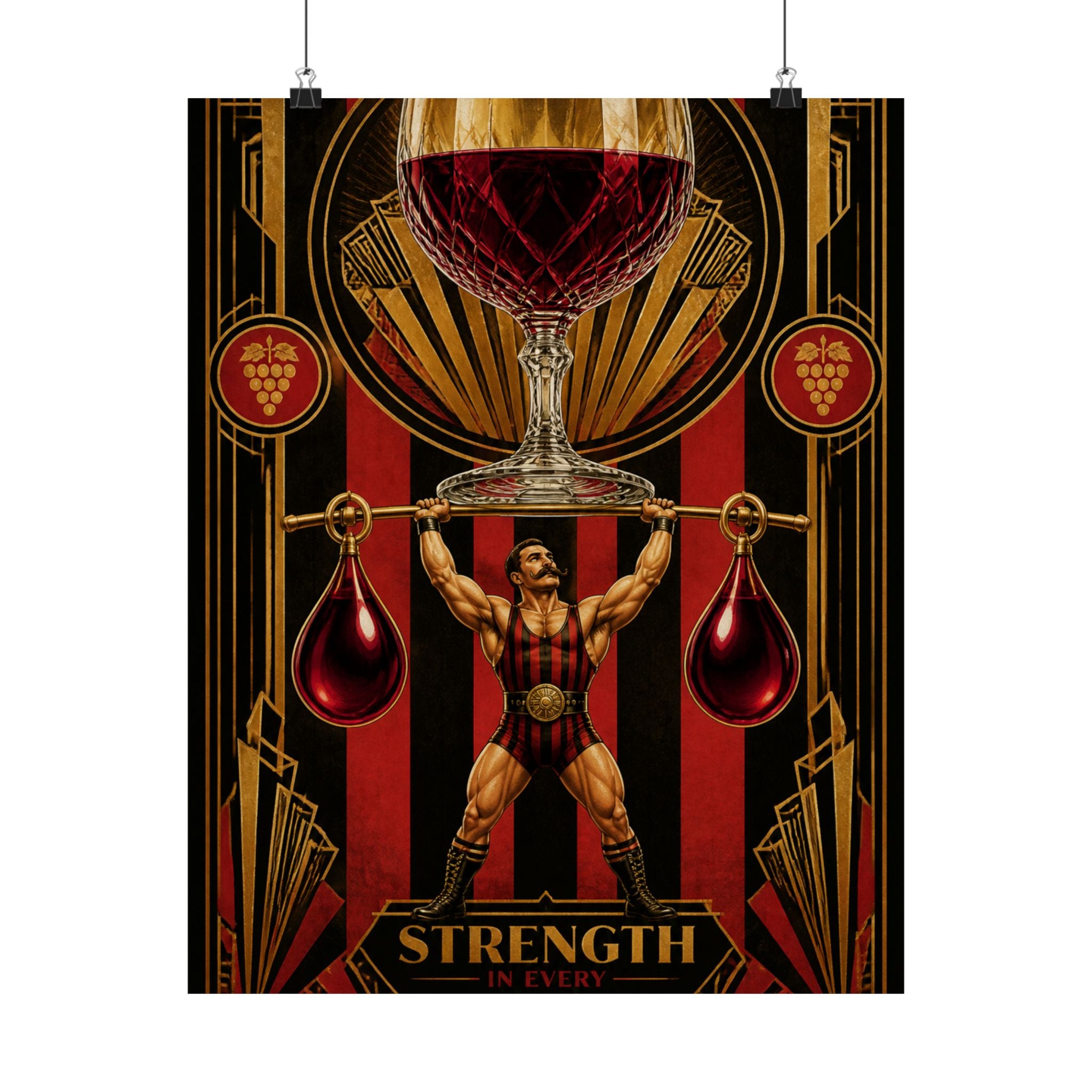 Wine Glass Strongman Wall Art Poster 18×24 Art Deco Entryway Decor Maximalist Print