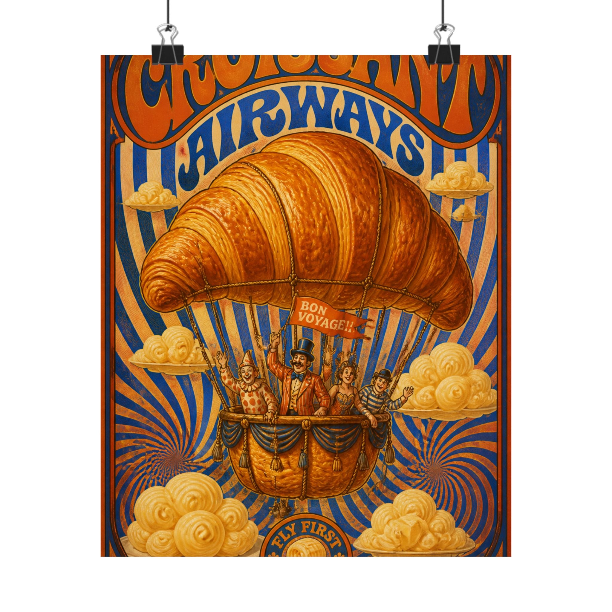 Croissant Hot Air Balloon Wall Art Poster 18×24 Psychedelic Cafe Decor Maximalist Print
