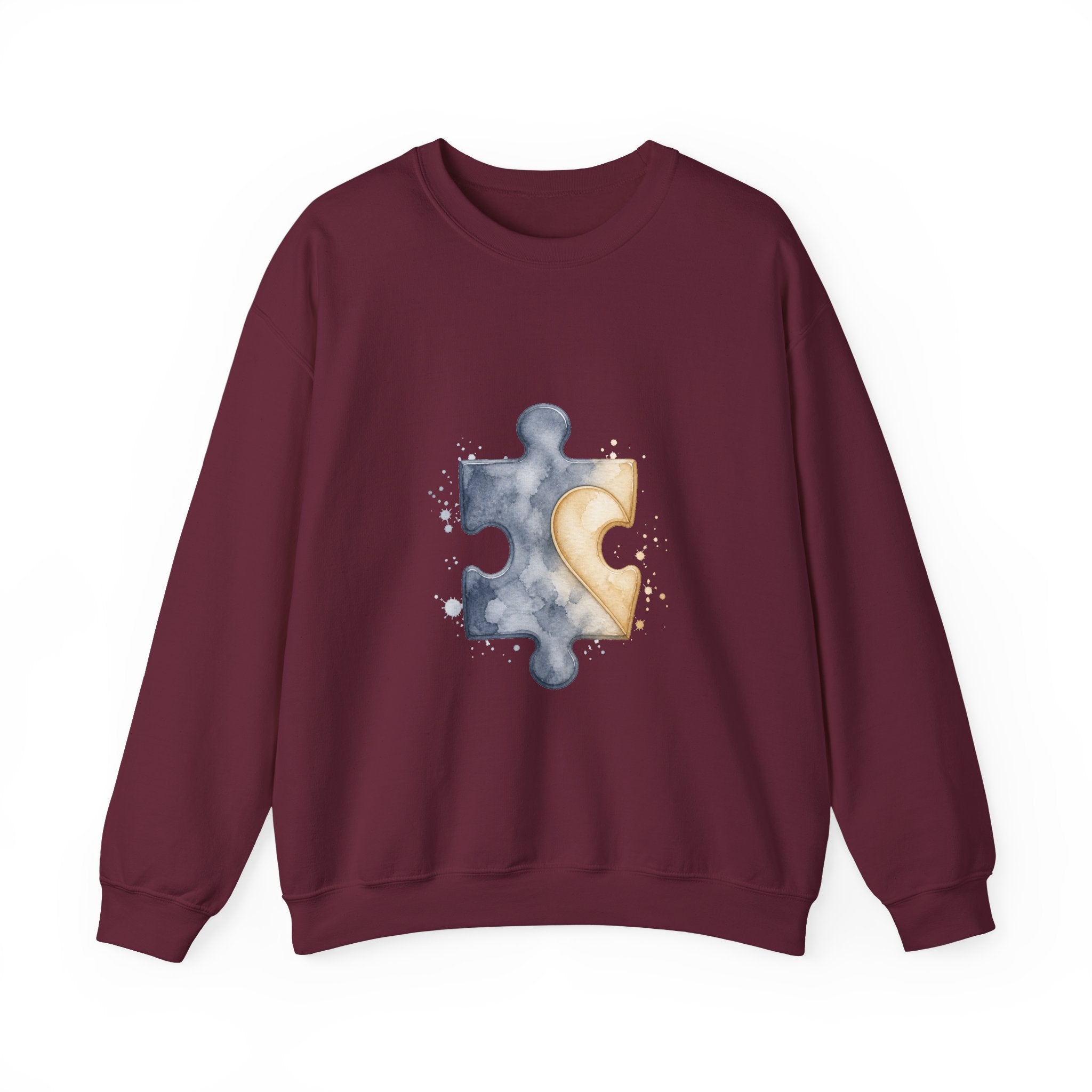 Matching Couple Sweatshirt - Puzzle Pieces Matching Couple Premium Fleece Sweatshirt Watercolor Art His Hers Birthday Gift - Design A