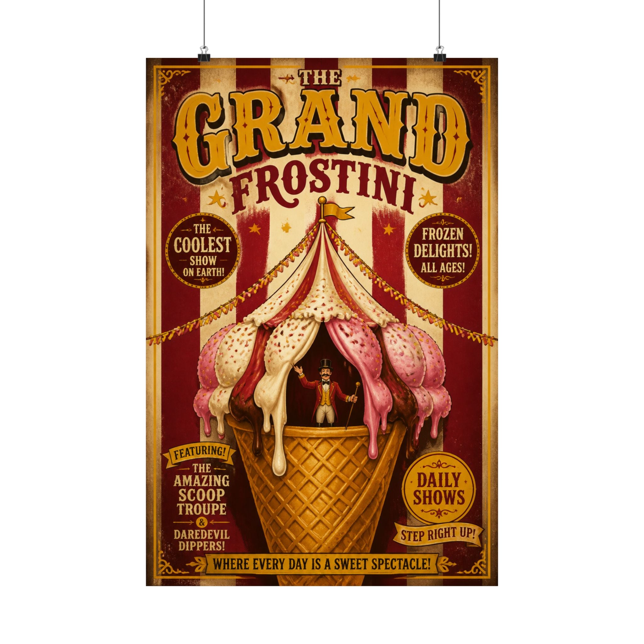 Ice Cream Cone Circus Tent Wall Art Poster 18×24 Vintage Circus Kitchen Decor Maximalist Print