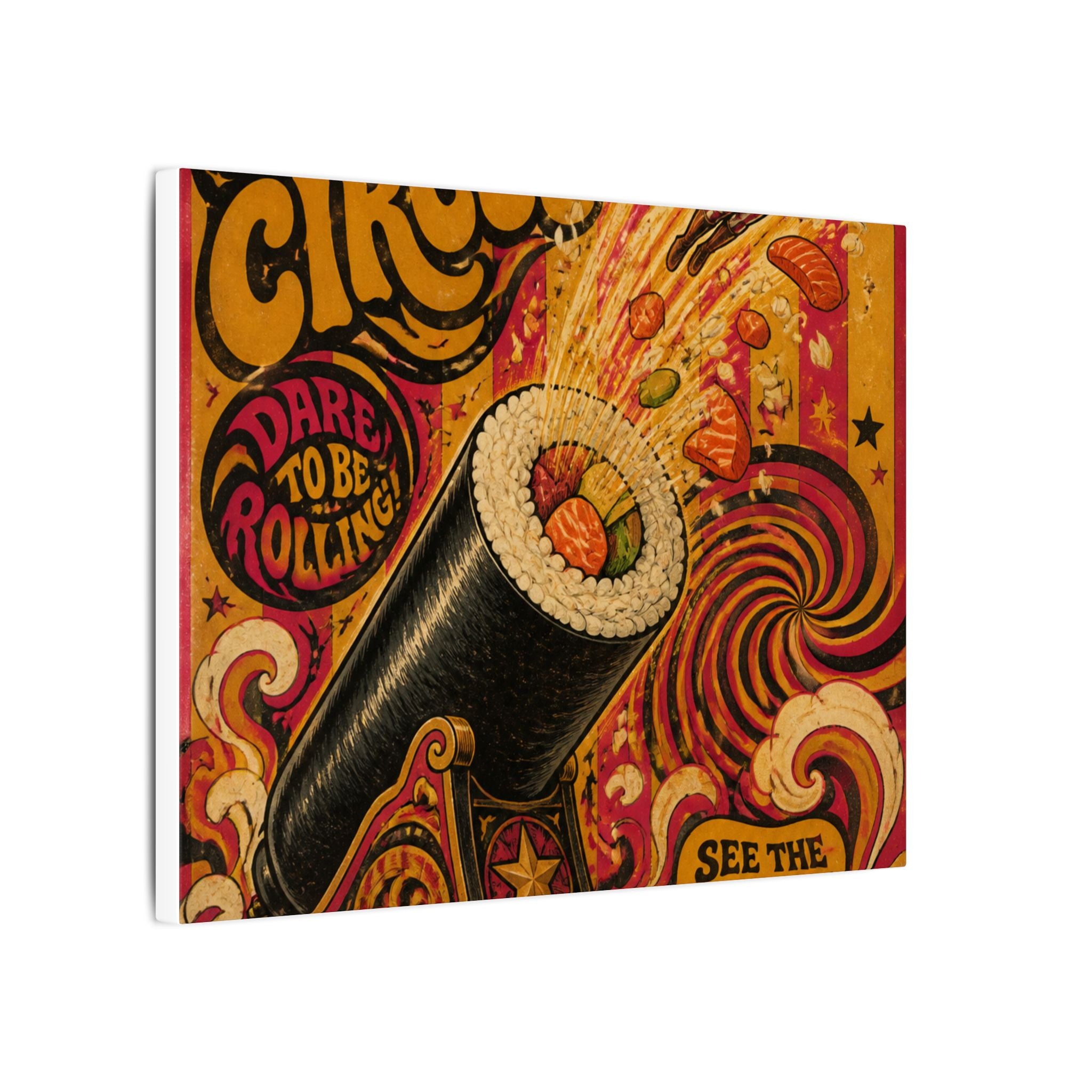 Sushi Roll Cannon Wall Art Canvas 24×36 Psychedelic Dining Room Decor Maximalist Print