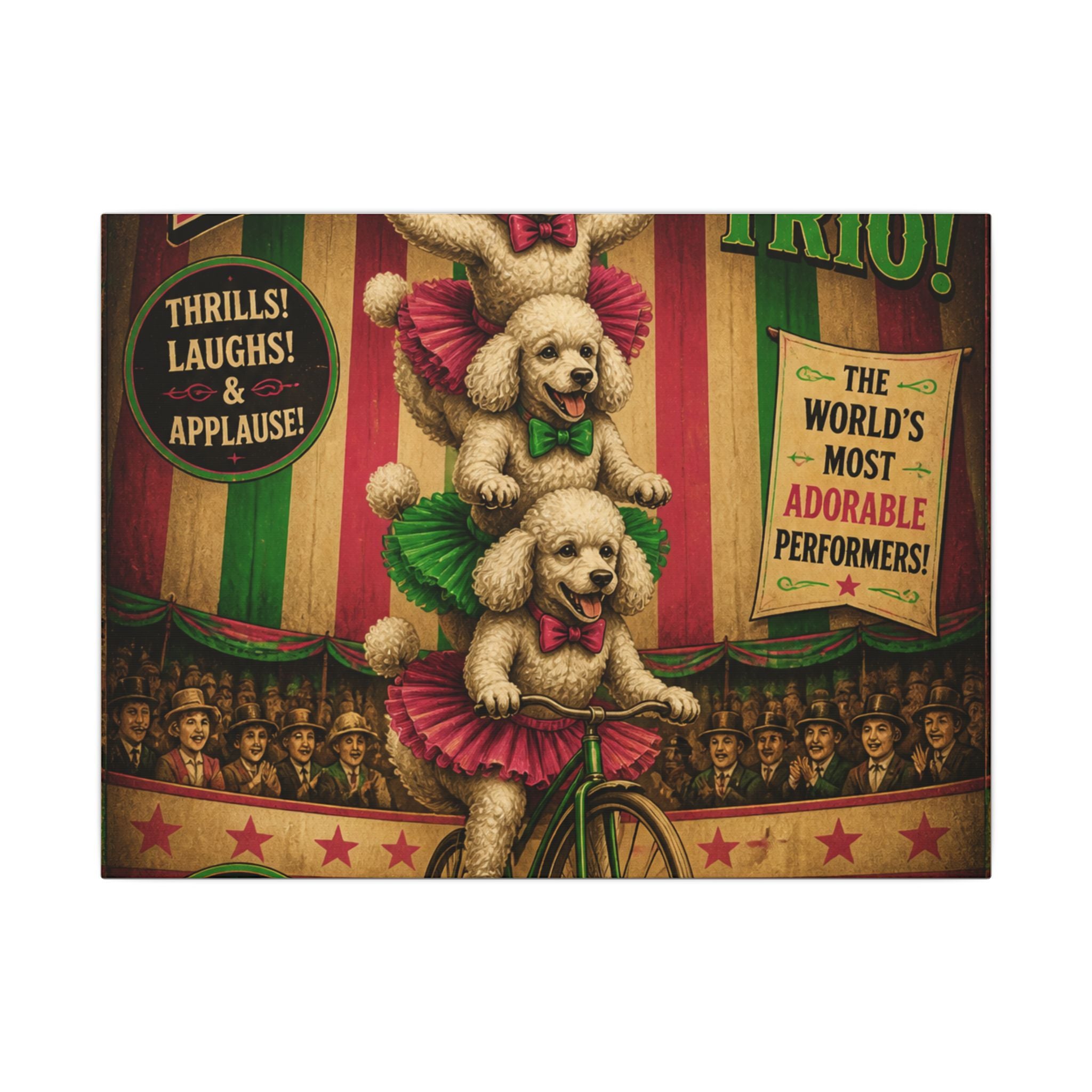 Poodle Stack Bicycle Wall Art Canvas 16×20 Vintage Circus Kitchen Decor Maximalist Print