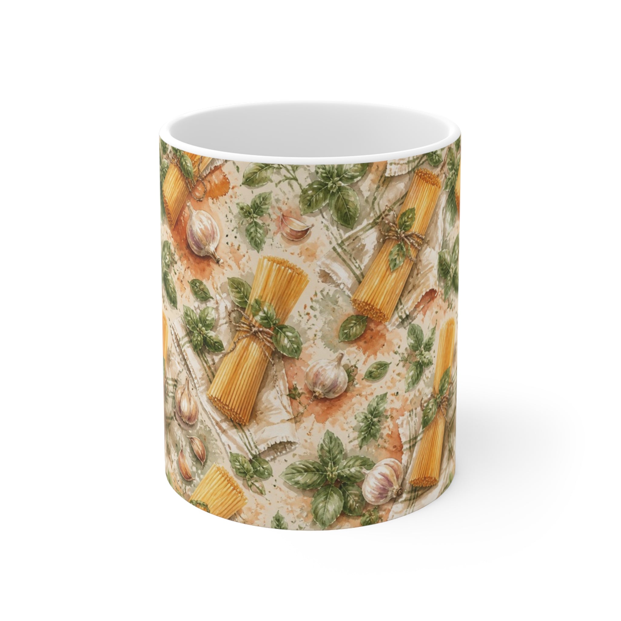 Spaghetti Bundle 11oz Ceramic Mug Mediterranean Kitchen Watercolor Splash Design Italian Cottagecore Gift