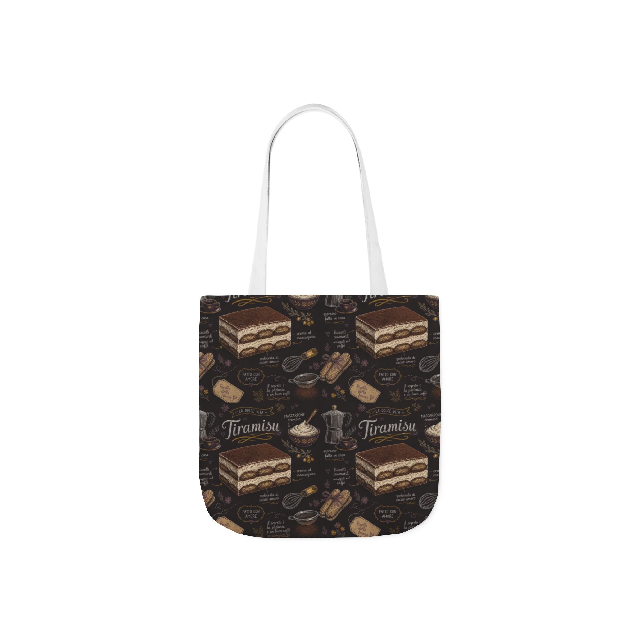 Tiramisu Layers Canvas Tote Bag Mediterranean Kitchen Chalk Art Design Italian Cottagecore Gift