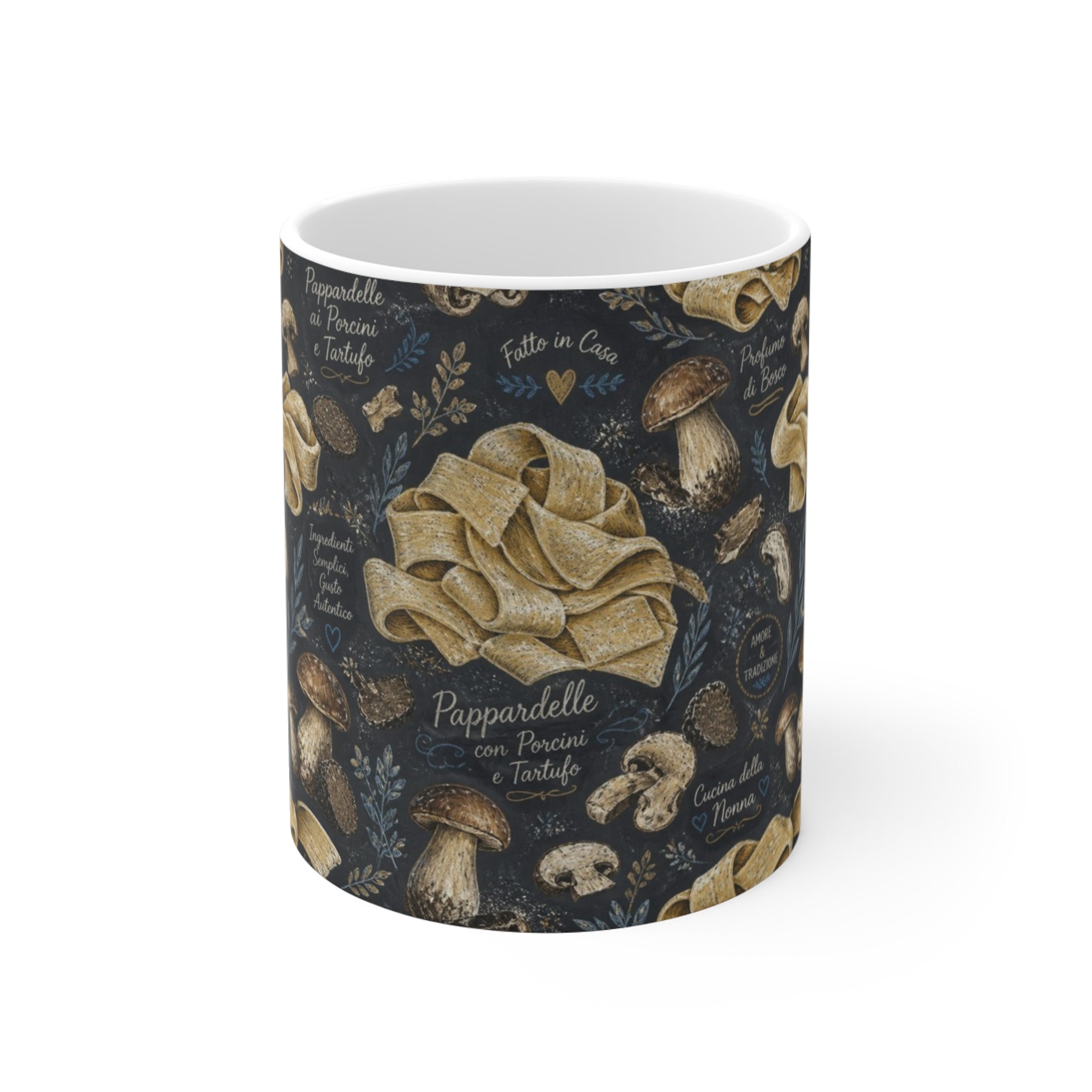 Pappardelle Ribbons 11oz Ceramic Mug Mediterranean Kitchen Chalk Art Design Italian Cottagecore Gift
