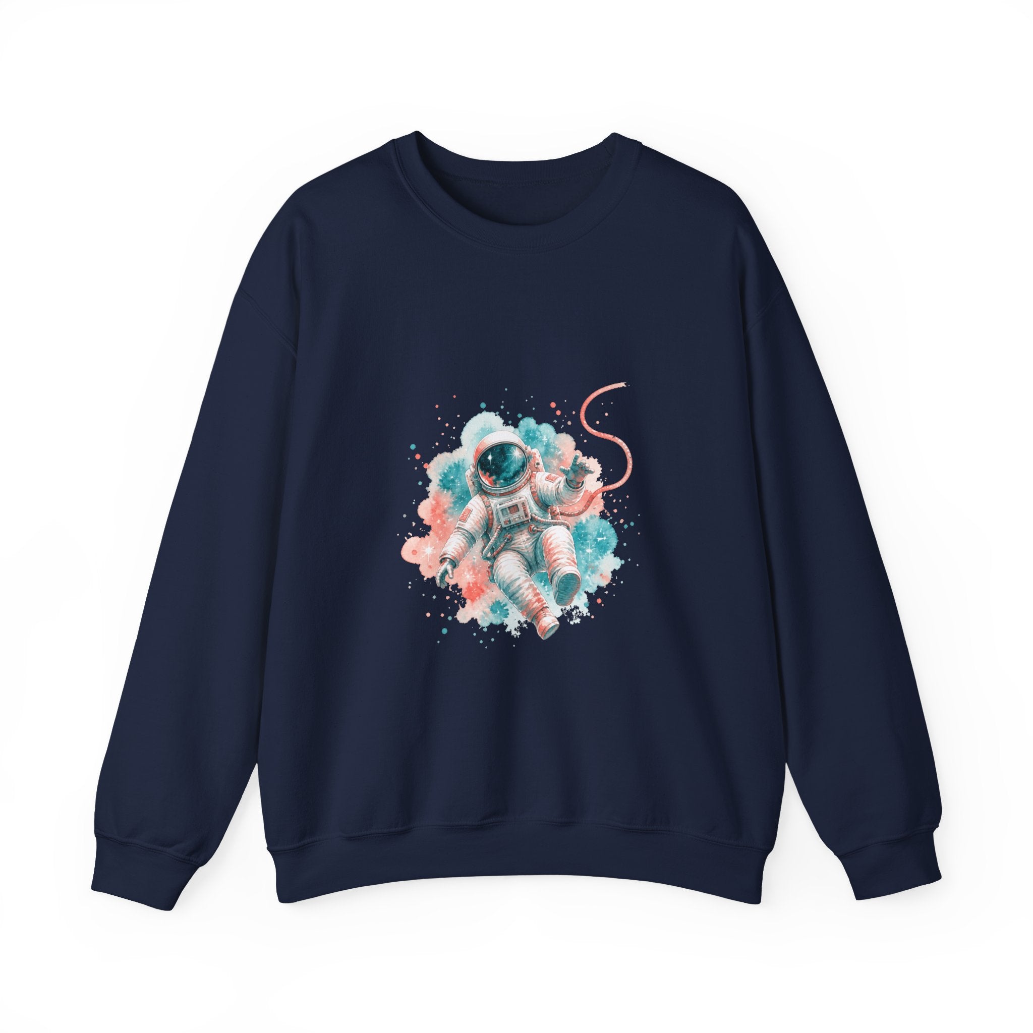 Matching Couple Sweatshirt - Astronaut & Planet Matching Couple Premium Fleece Sweatshirt Watercolor Art His Hers Birthday Gift - Design A