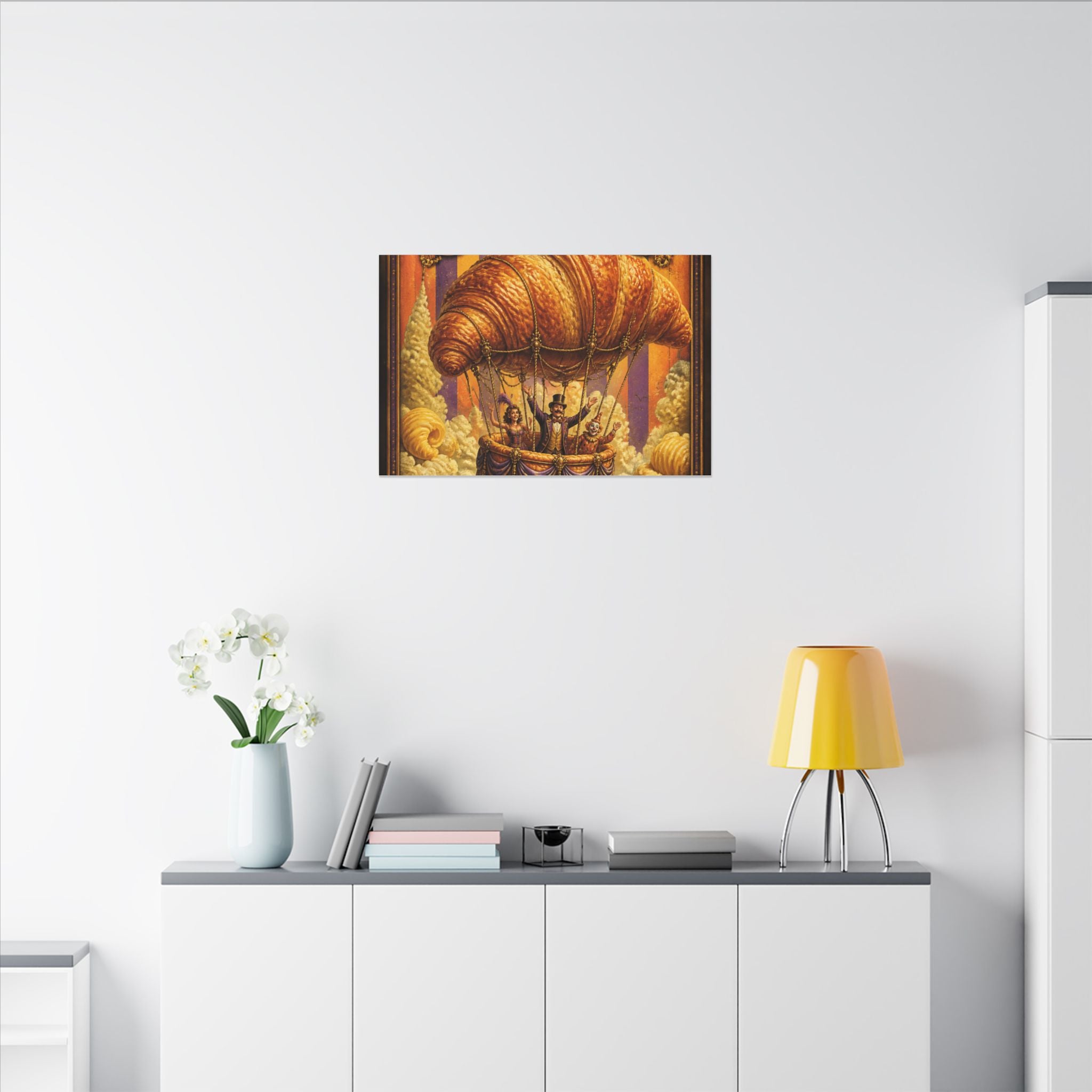 Croissant Hot Air Balloon Wall Art Canvas 16×20 Baroque Home Office Decor Maximalist Print