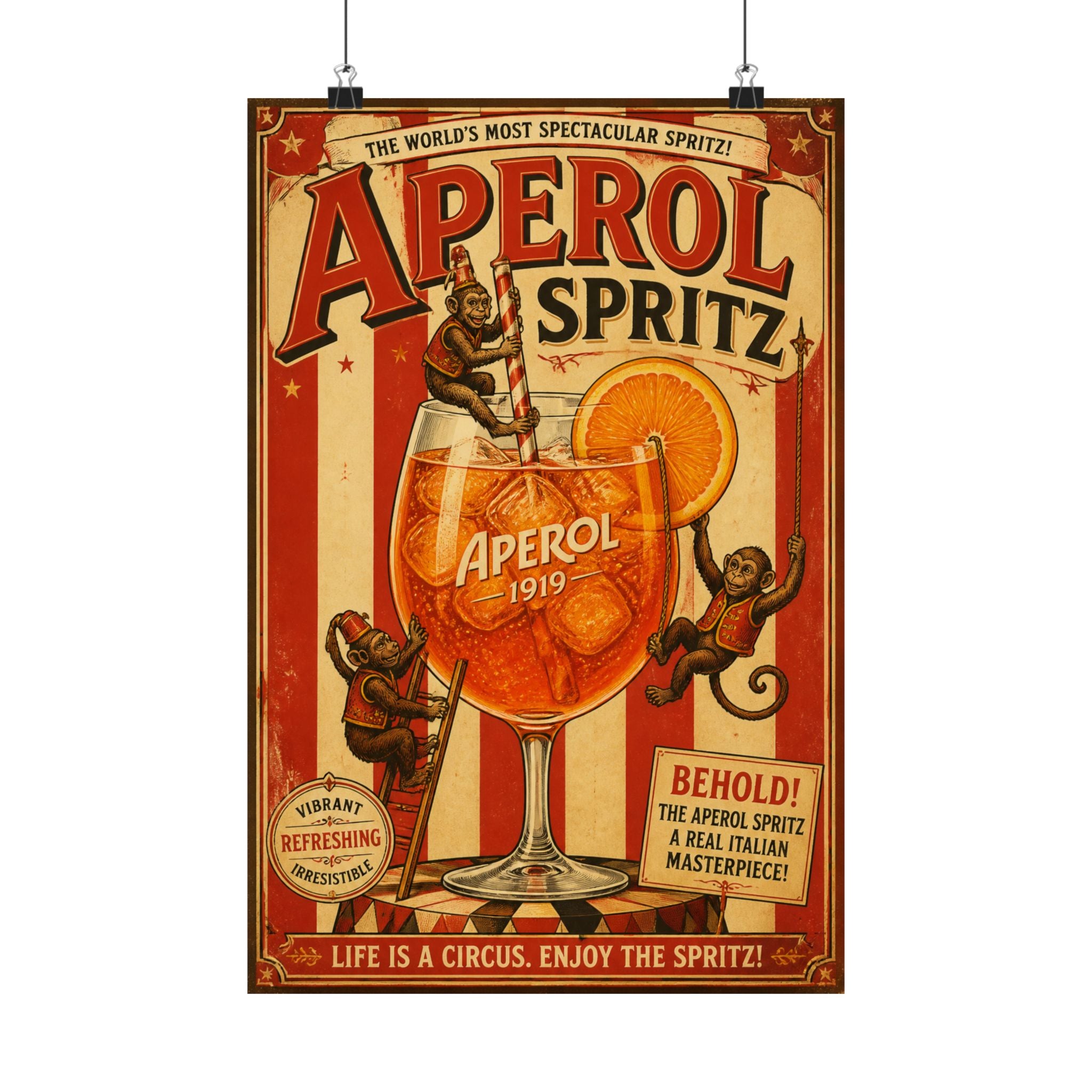 Aperol Spritz Monkeys Wall Art Poster 24×36 Vintage Circus Bedroom Decor Maximalist Print