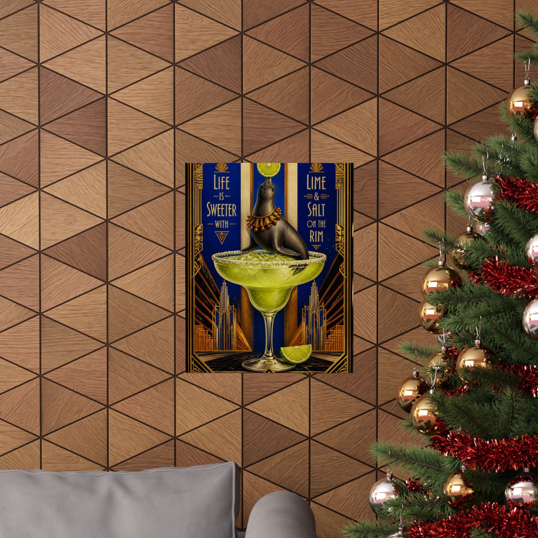 Margarita Balancing Seal Wall Art Poster 24×36 Art Deco Bar Area Decor Maximalist Print