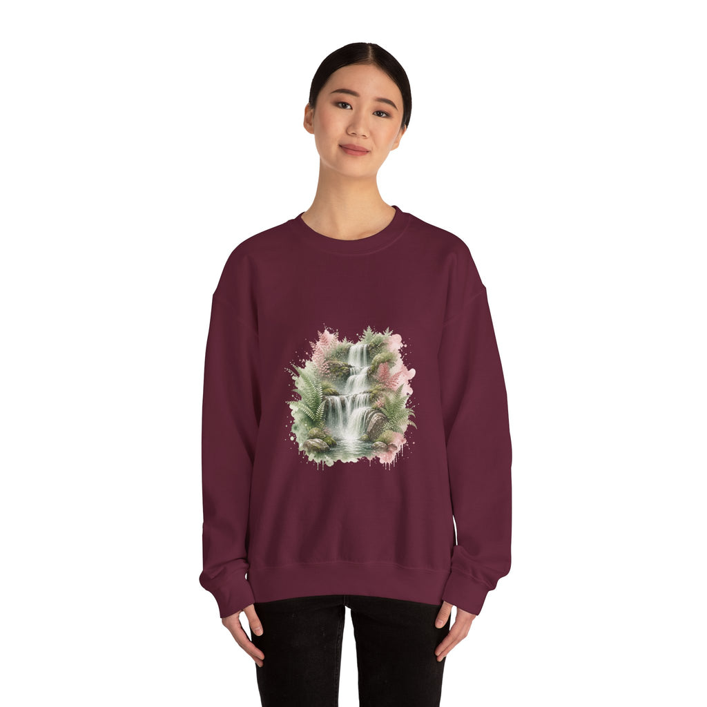 Matching Couple Sweatshirt - Wildfire & Waterfall Matching Couple Premium Fleece Sweatshirt Watercolor Art His Hers Birthday Gift - Design B