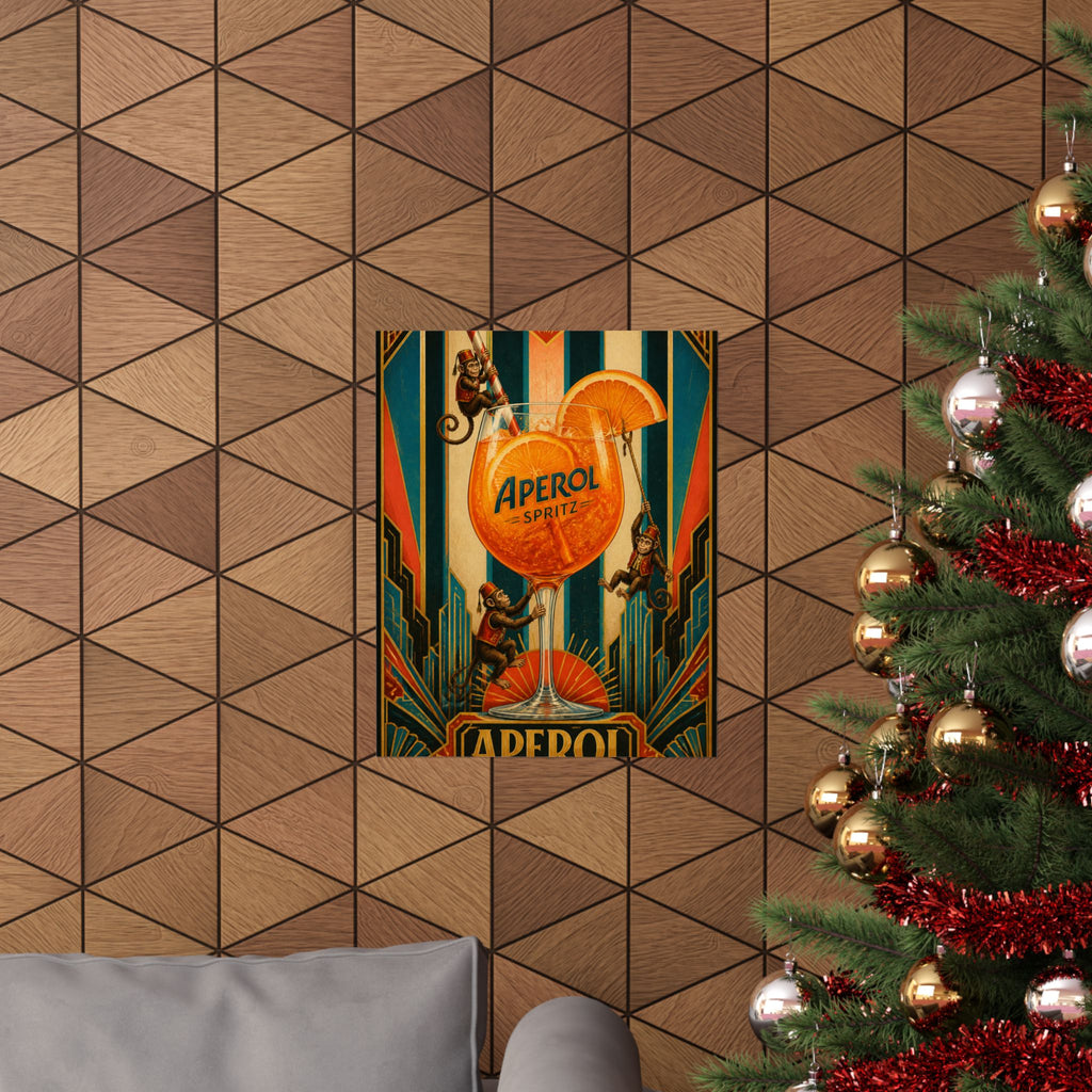 Aperol Spritz Monkeys Wall Art Poster 24×36 Art Deco Bar Area Decor Maximalist Print