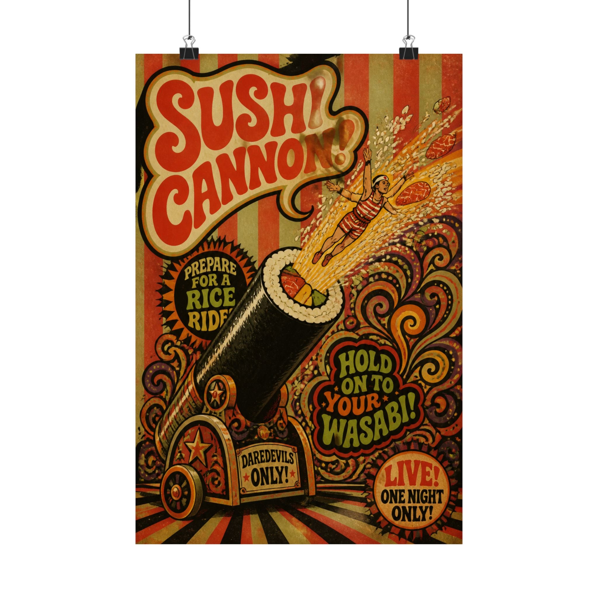 Sushi Roll Cannon Wall Art Poster 18×24 Psychedelic Cafe Decor Maximalist Print