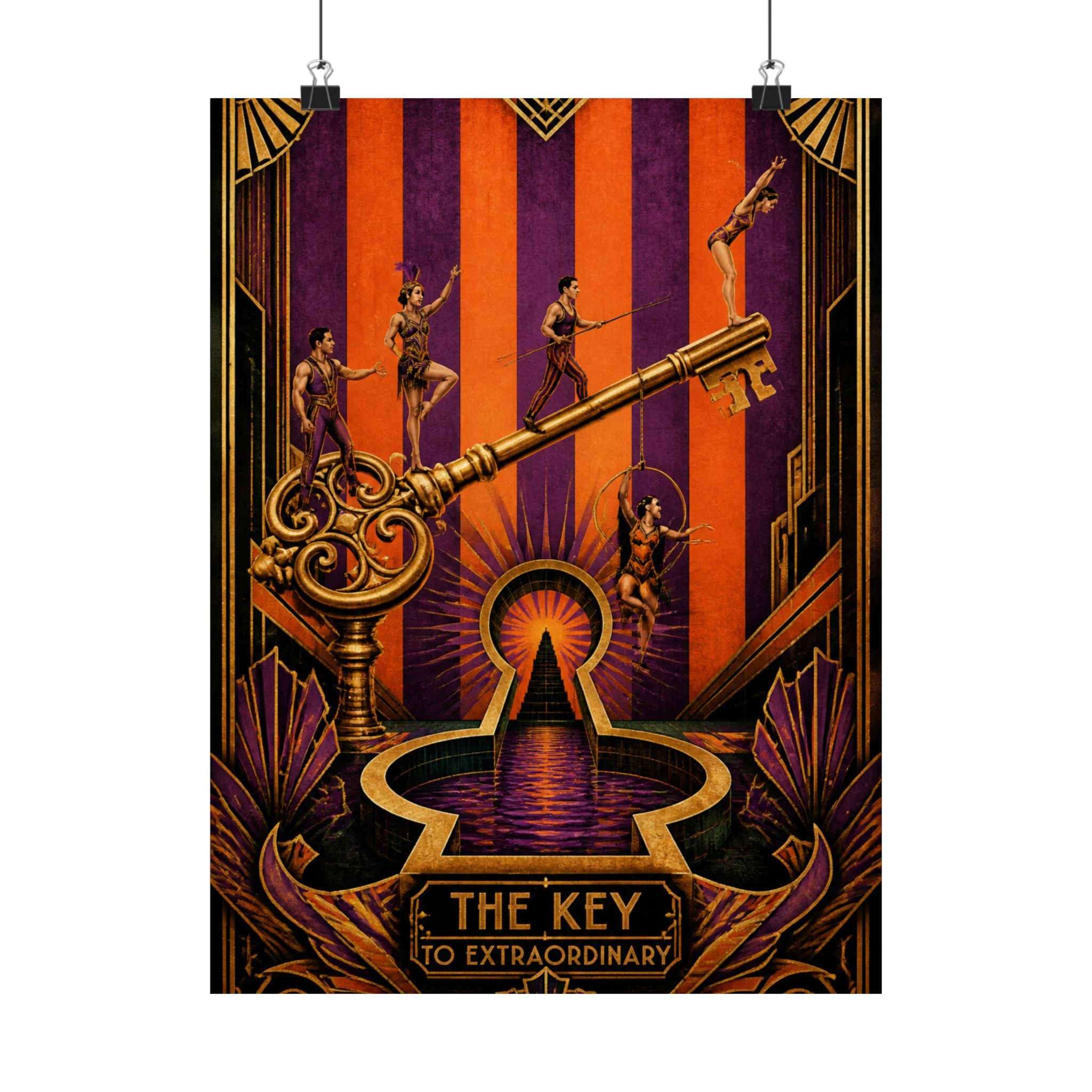 Giant Key Performance Wall Art Poster 24×36 Art Deco Bar Area Decor Maximalist Print