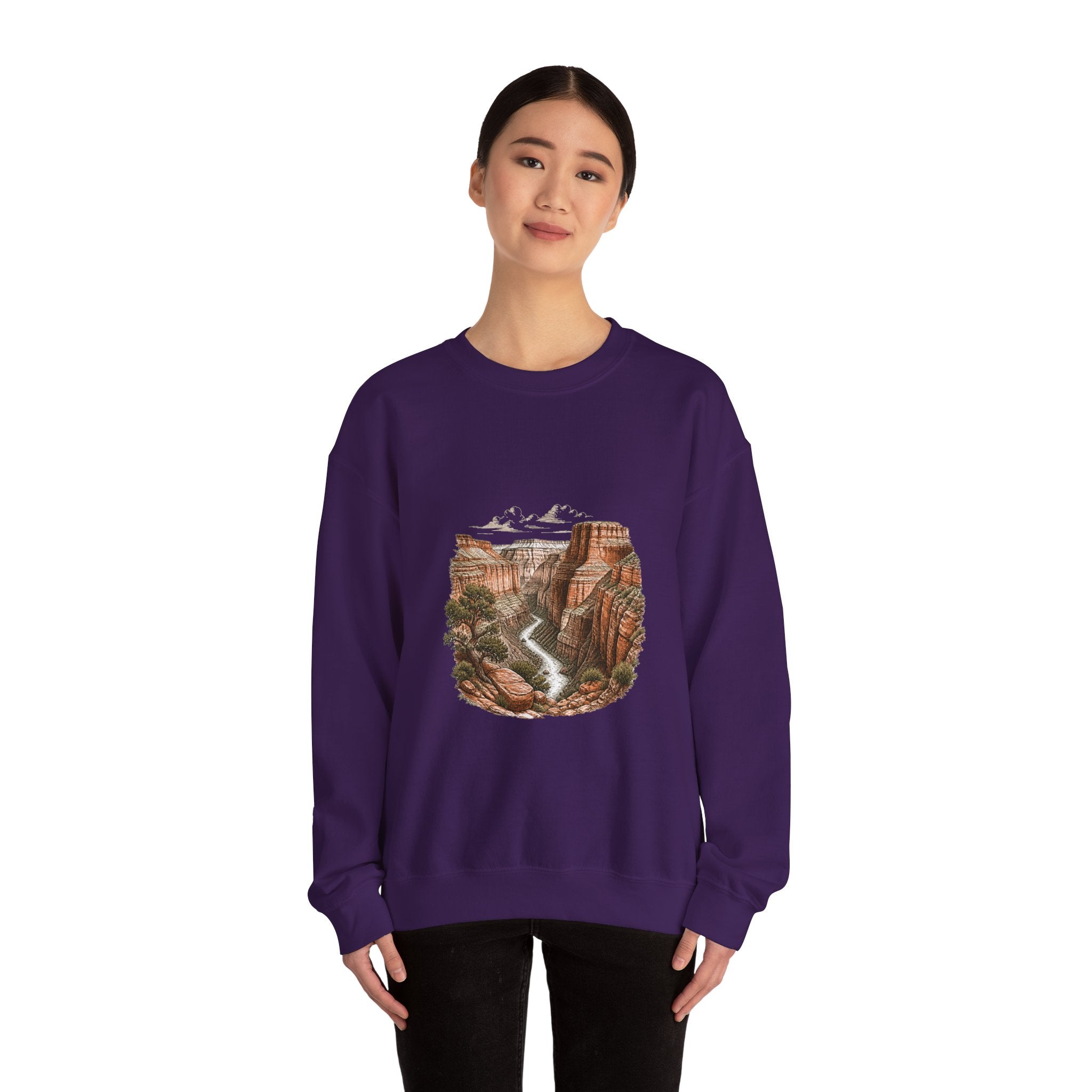 Matching Couple Sweatshirt - Lavender Fields & Canyon Matching Couple Premium Fleece Sweatshirt Hand-Drawn Art His Hers Anniversary Gift - Design B