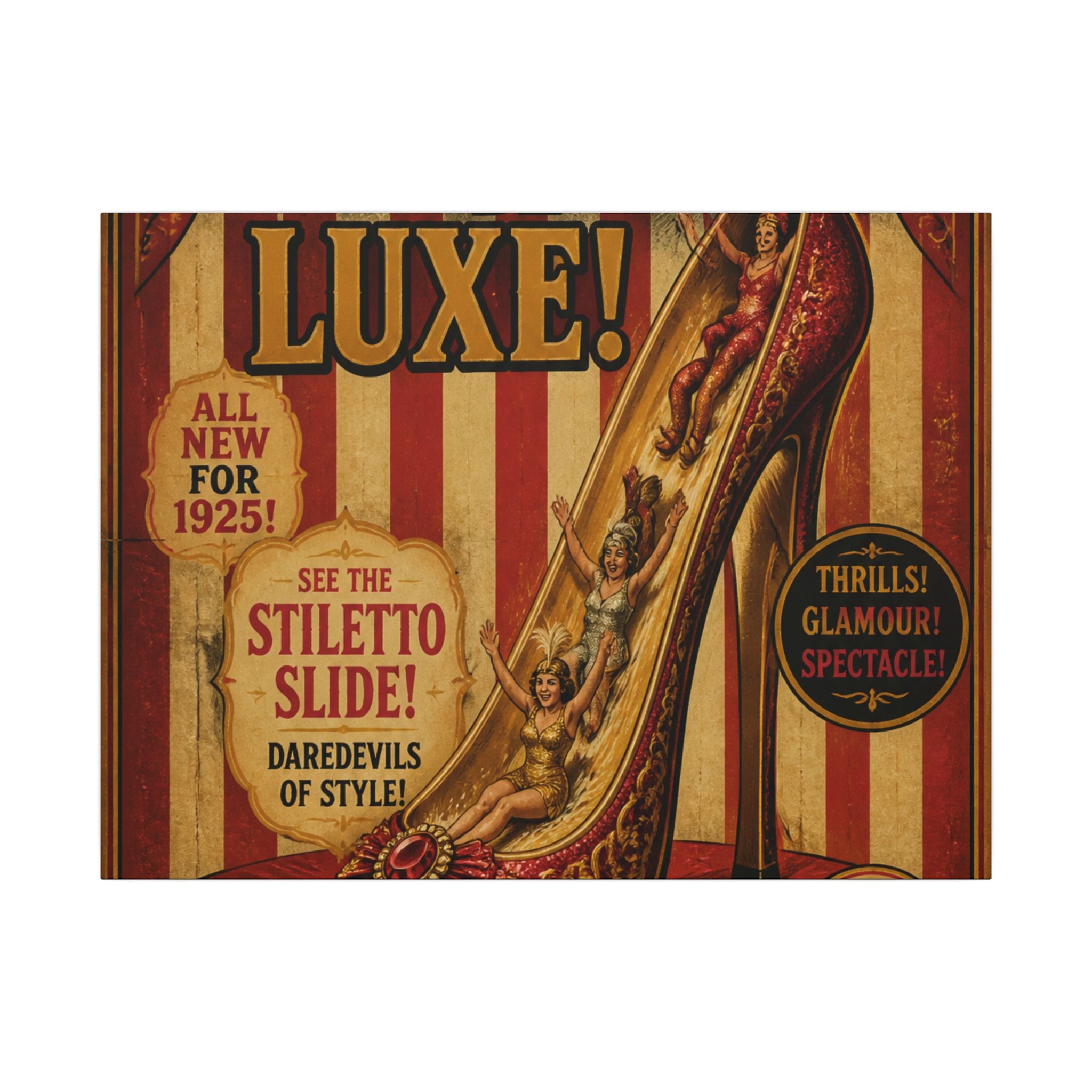 High Heel Slide Wall Art Canvas 16×20 Vintage Circus Kitchen Decor Maximalist Print