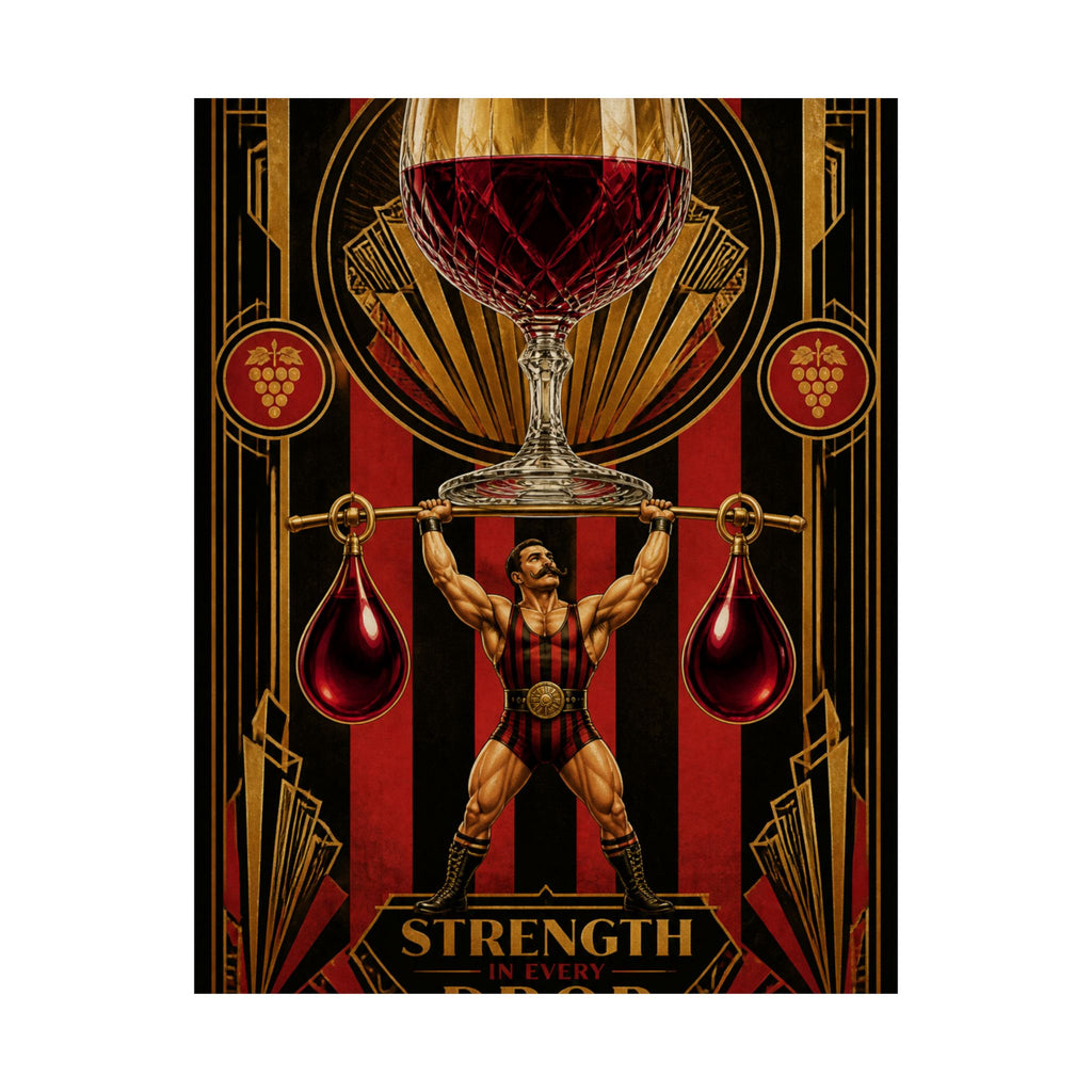 Wine Glass Strongman Wall Art Poster 18×24 Art Deco Entryway Decor Maximalist Print