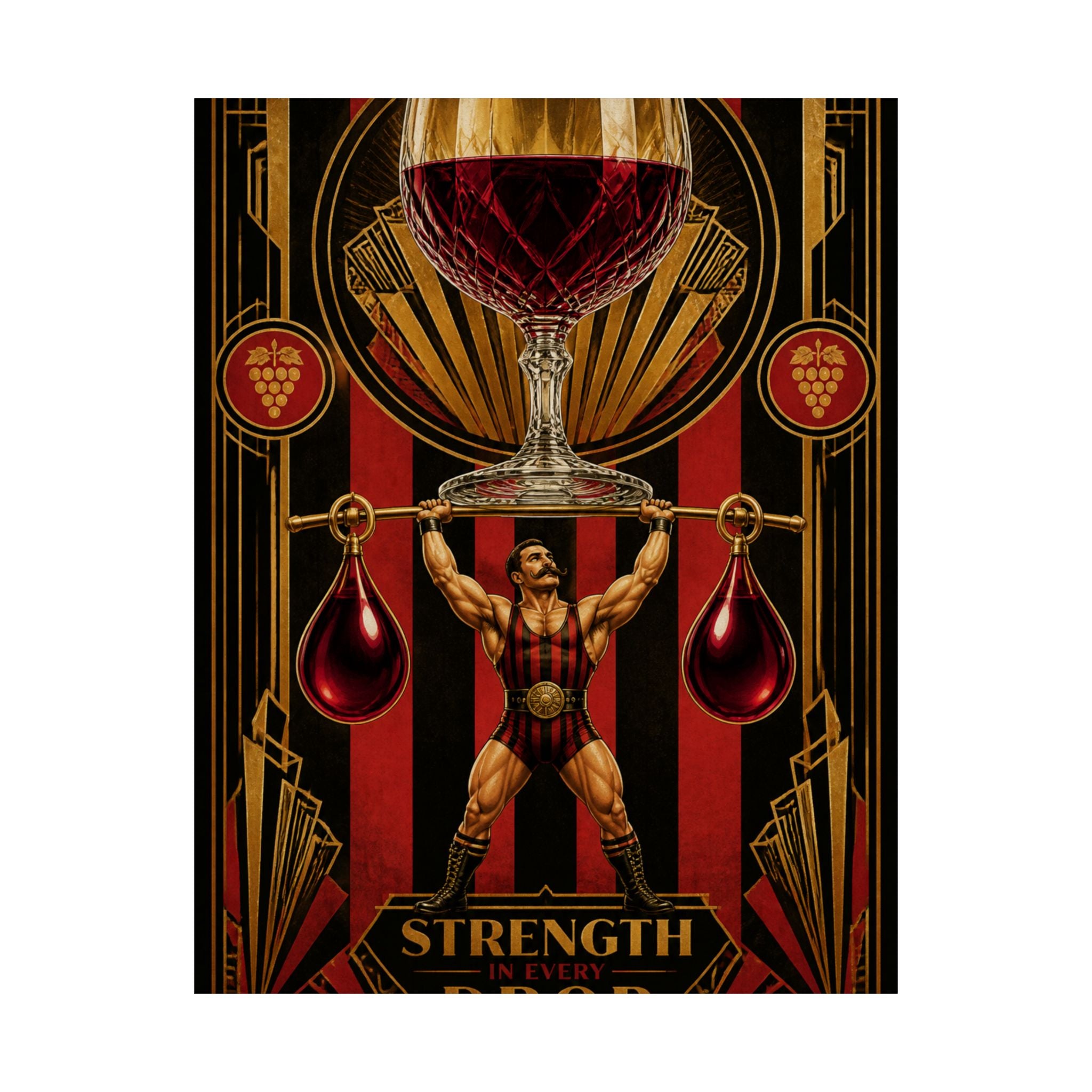 Wine Glass Strongman Wall Art Poster 18×24 Art Deco Entryway Decor Maximalist Print