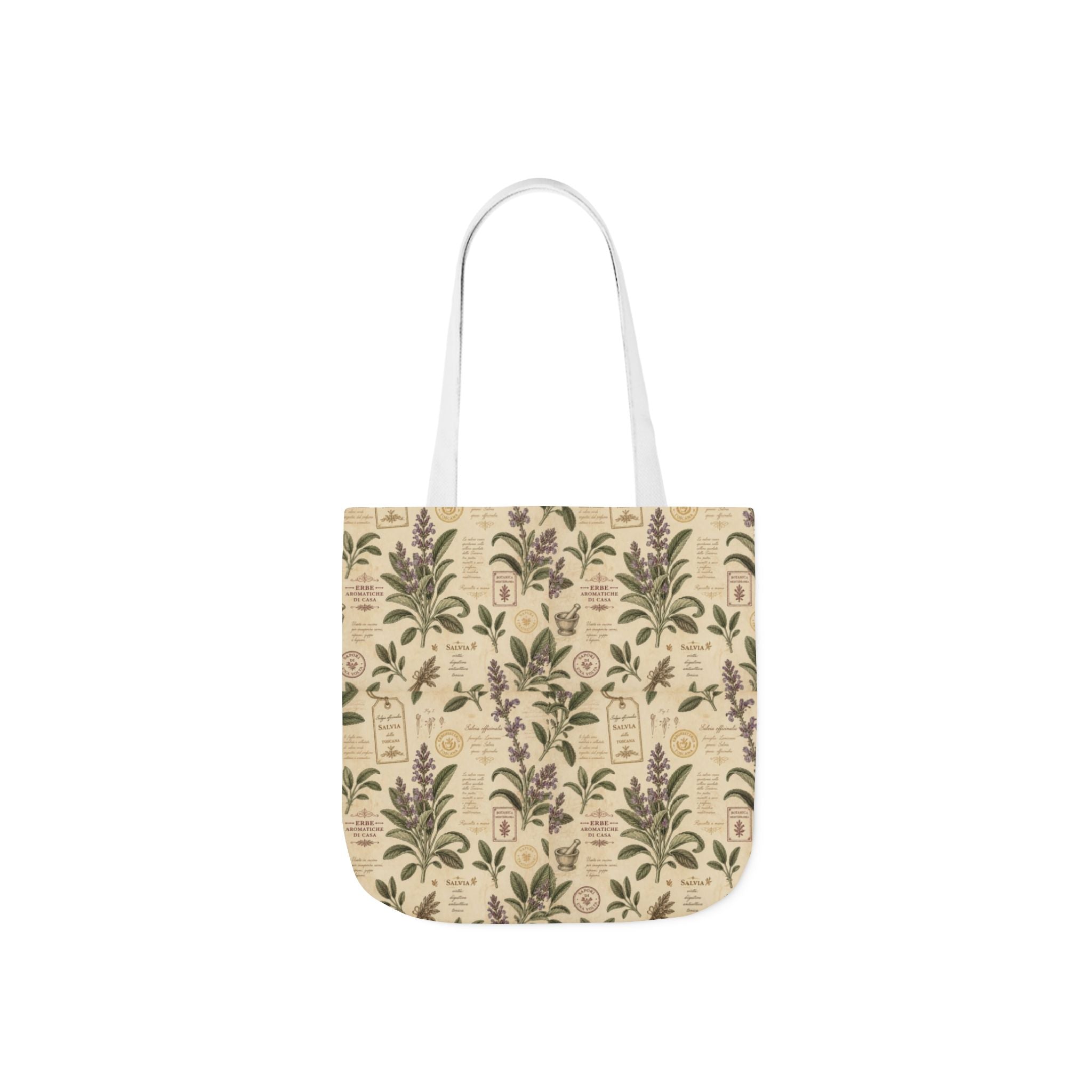 Sage Leaves Canvas Tote Bag Mediterranean Kitchen Botanical Design Italian Cottagecore Gift