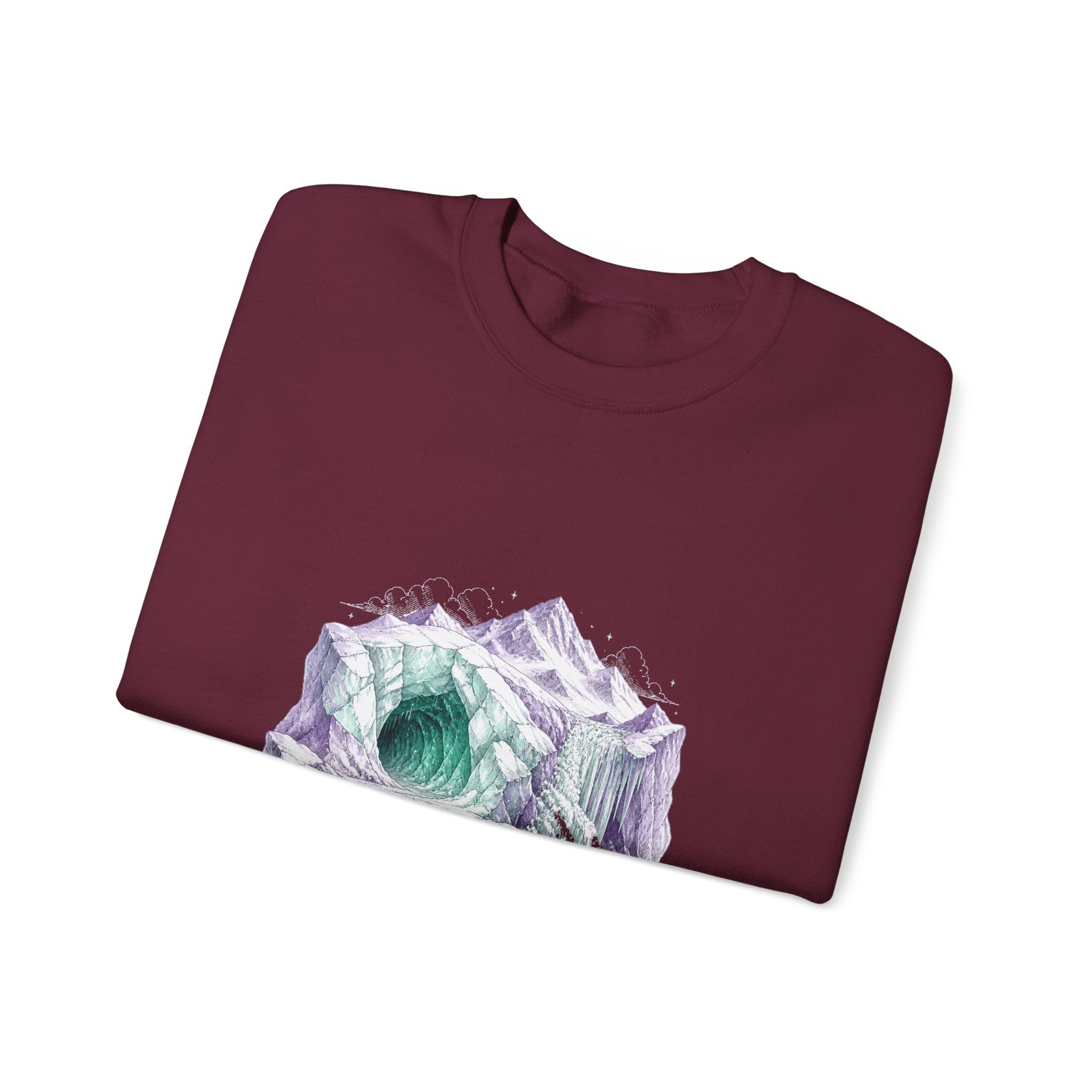 Matching Couple Sweatshirt - Volcano & Glacier Matching Couple Premium Fleece Sweatshirt Hand-Drawn Art His Hers Anniversary Gift - Design B