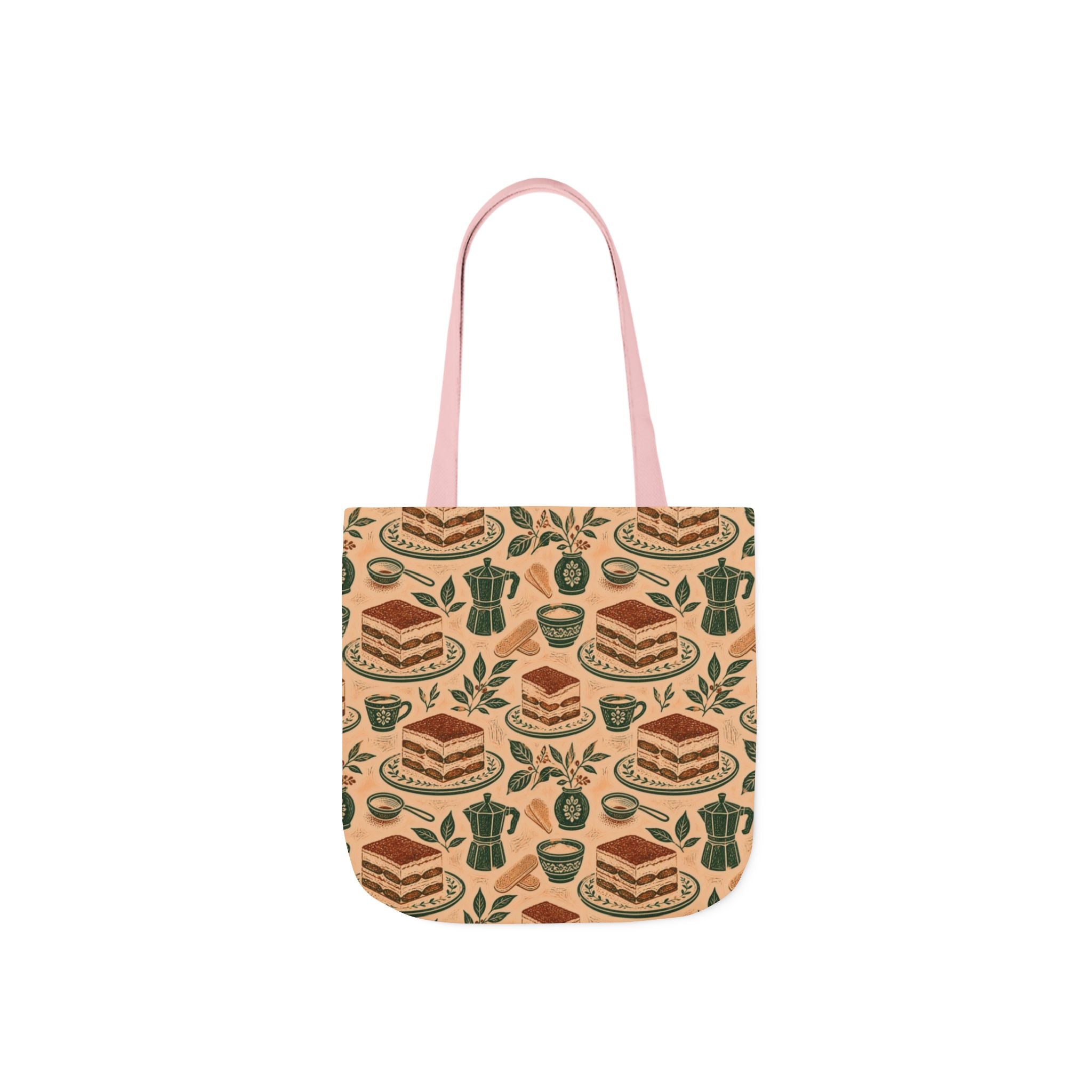 Tiramisu Layers Canvas Tote Bag Mediterranean Kitchen Linocut Design Italian Cottagecore Gift