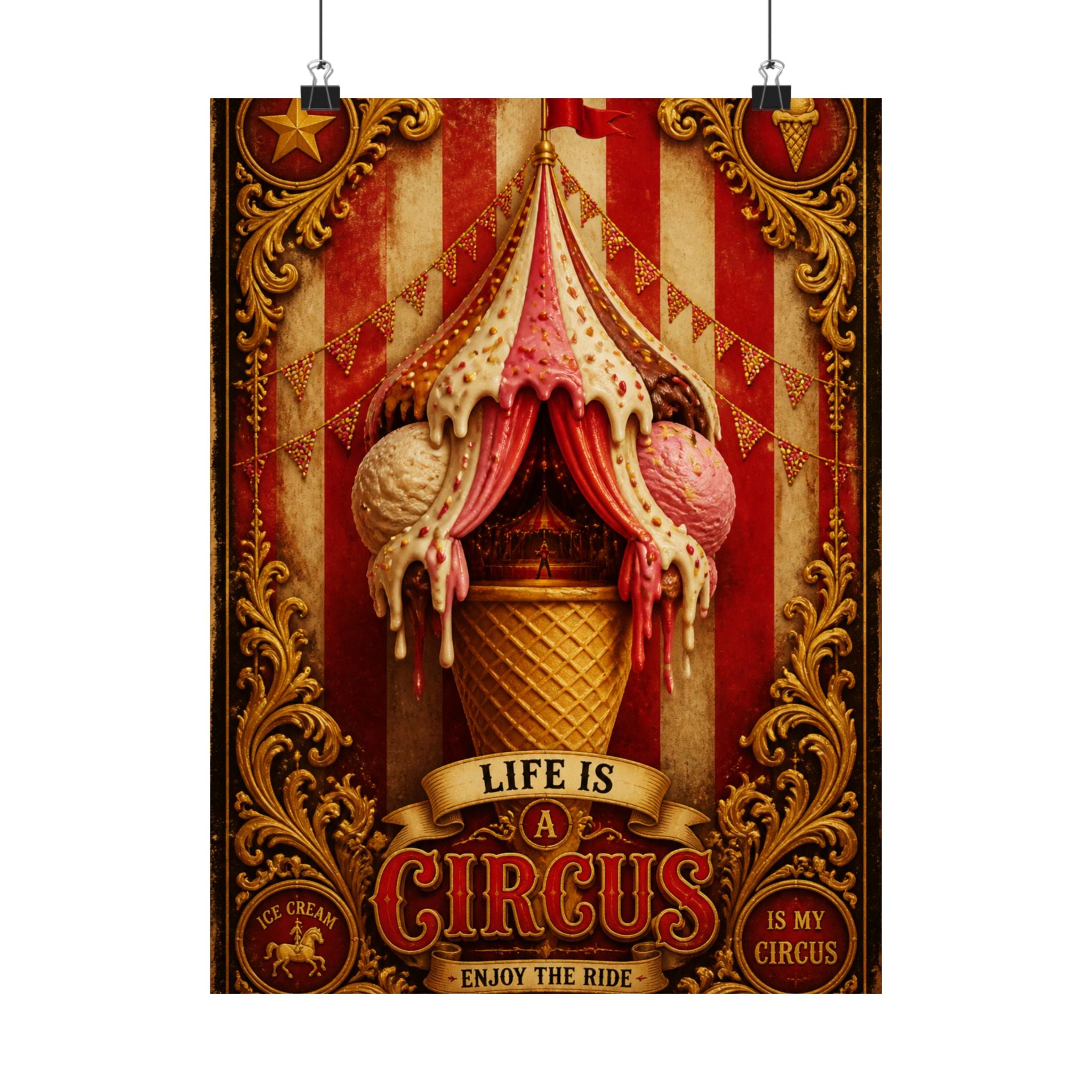 Ice Cream Cone Circus Tent Wall Art Poster 18×24 Baroque Home Office Decor Maximalist Print