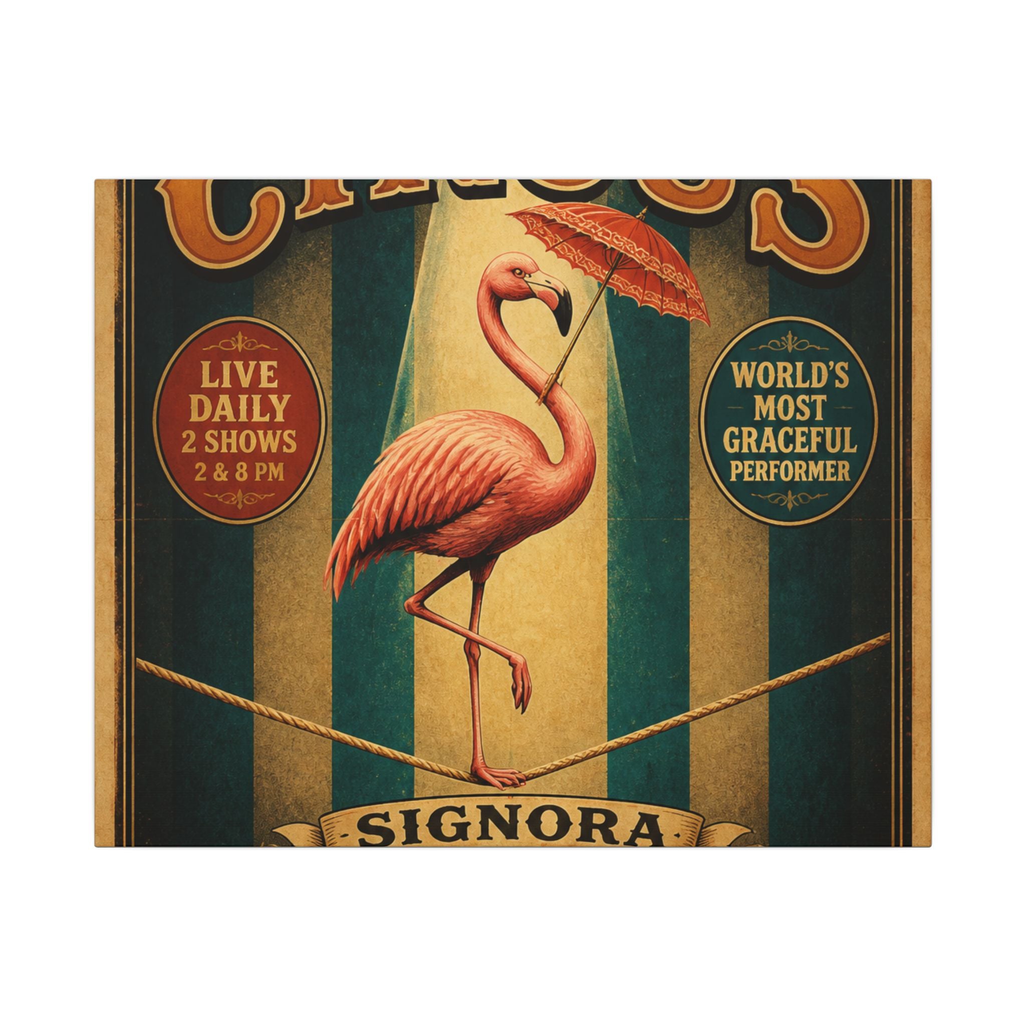 Flamingo Tightrope Wall Art Canvas 24×36 Vintage Circus Bedroom Decor Maximalist Print