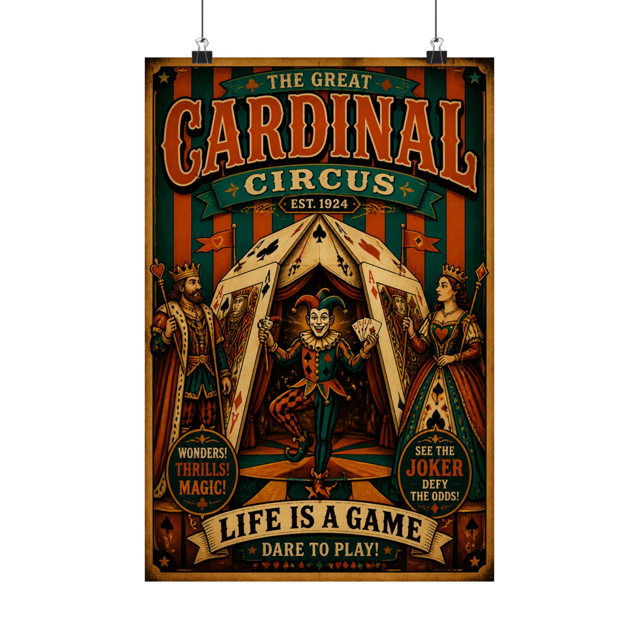 Playing Cards Tent Wall Art Poster 18×24 Vintage Circus Kitchen Decor Maximalist Print