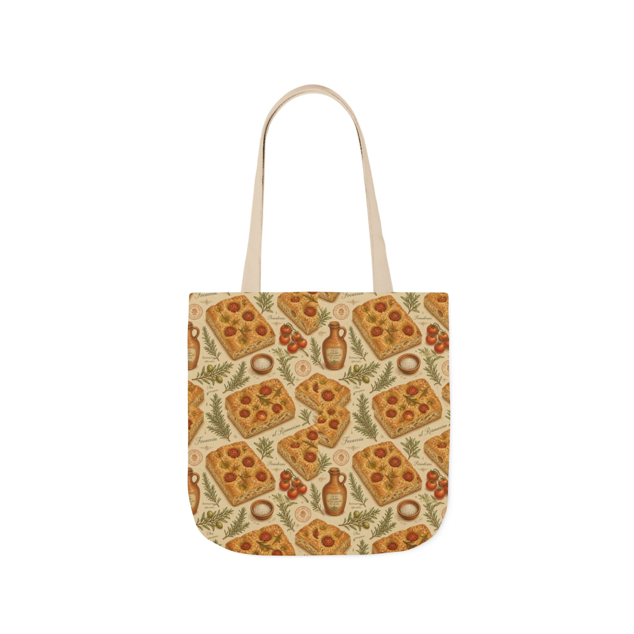 Focaccia Bread Canvas Tote Bag Mediterranean Kitchen Botanical Design Italian Cottagecore Gift