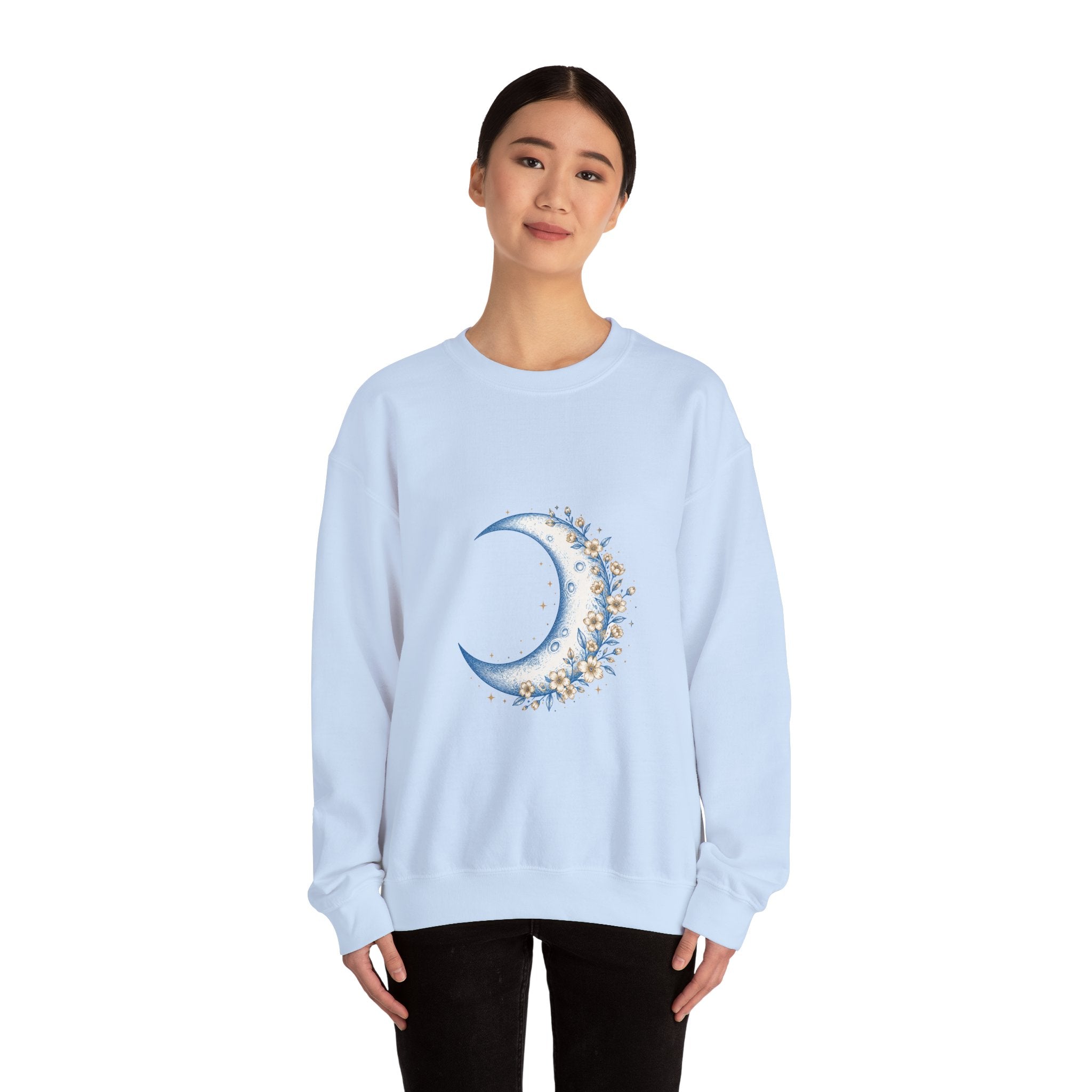 Matching Couple Sweatshirt - Waxing & Waning Moon Matching Couple Crewneck Sweatshirt Hand-Drawn Art His Hers Best Friend Gift - Design A