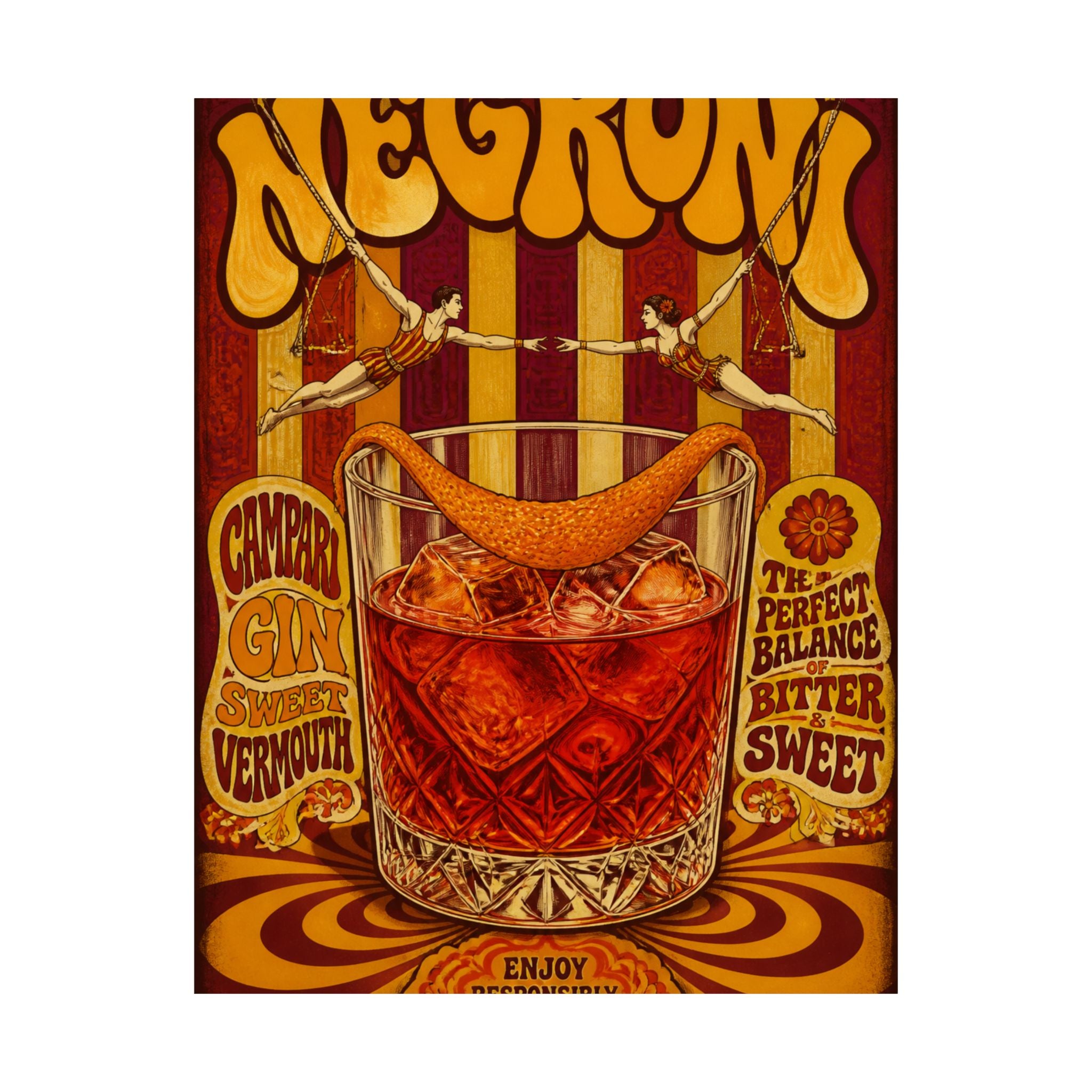 Negroni Trapeze Act Wall Art Poster 18×24 Psychedelic Cafe Decor Maximalist Print