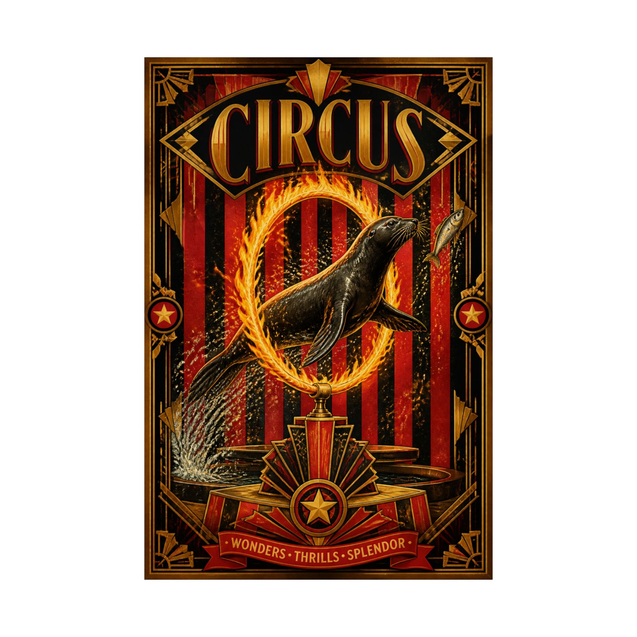 Seal Fire Hoop Wall Art Poster 18×24 Art Deco Entryway Decor Maximalist Print
