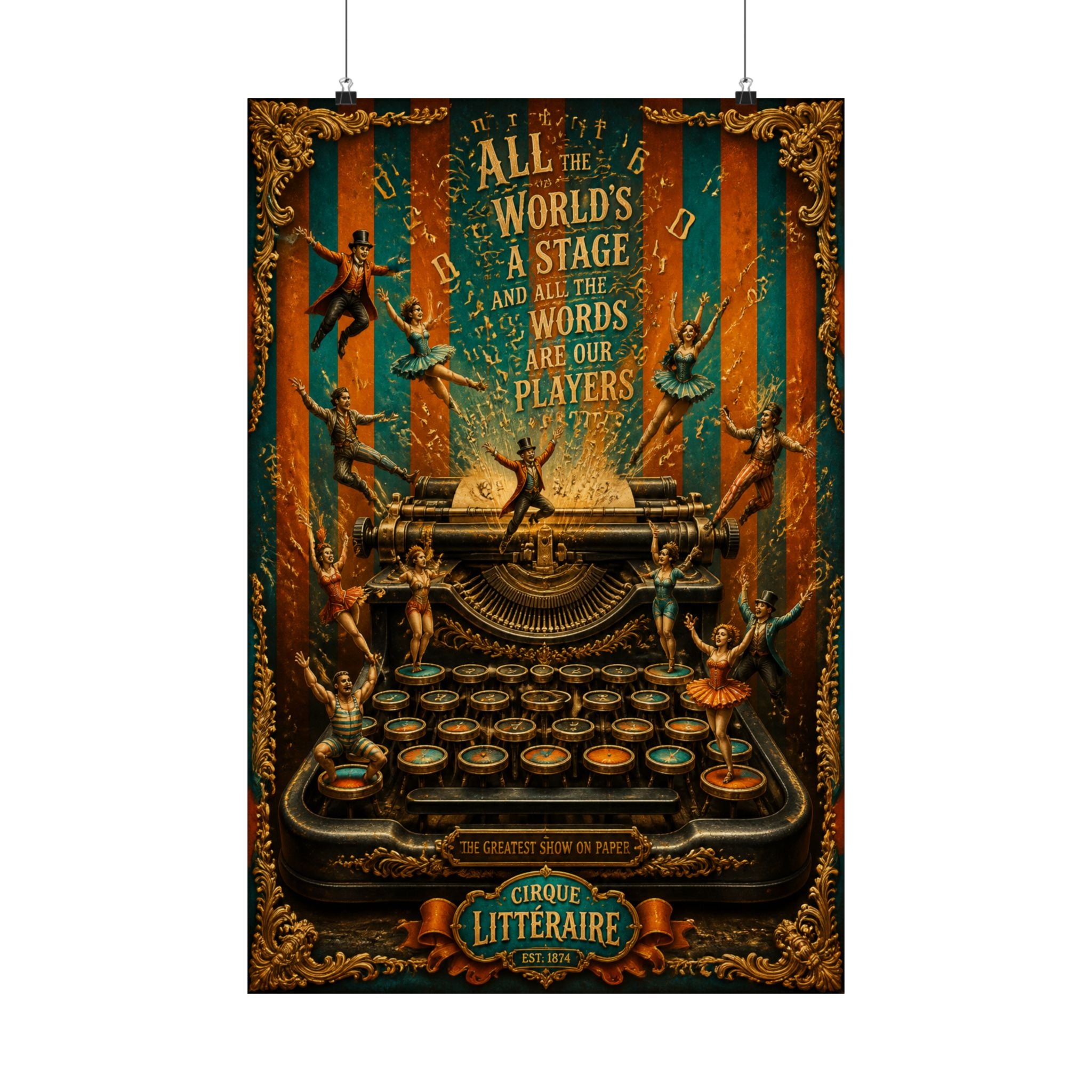 Typewriter Flying Letters Wall Art Poster 18×24 Baroque Home Office Decor Maximalist Print