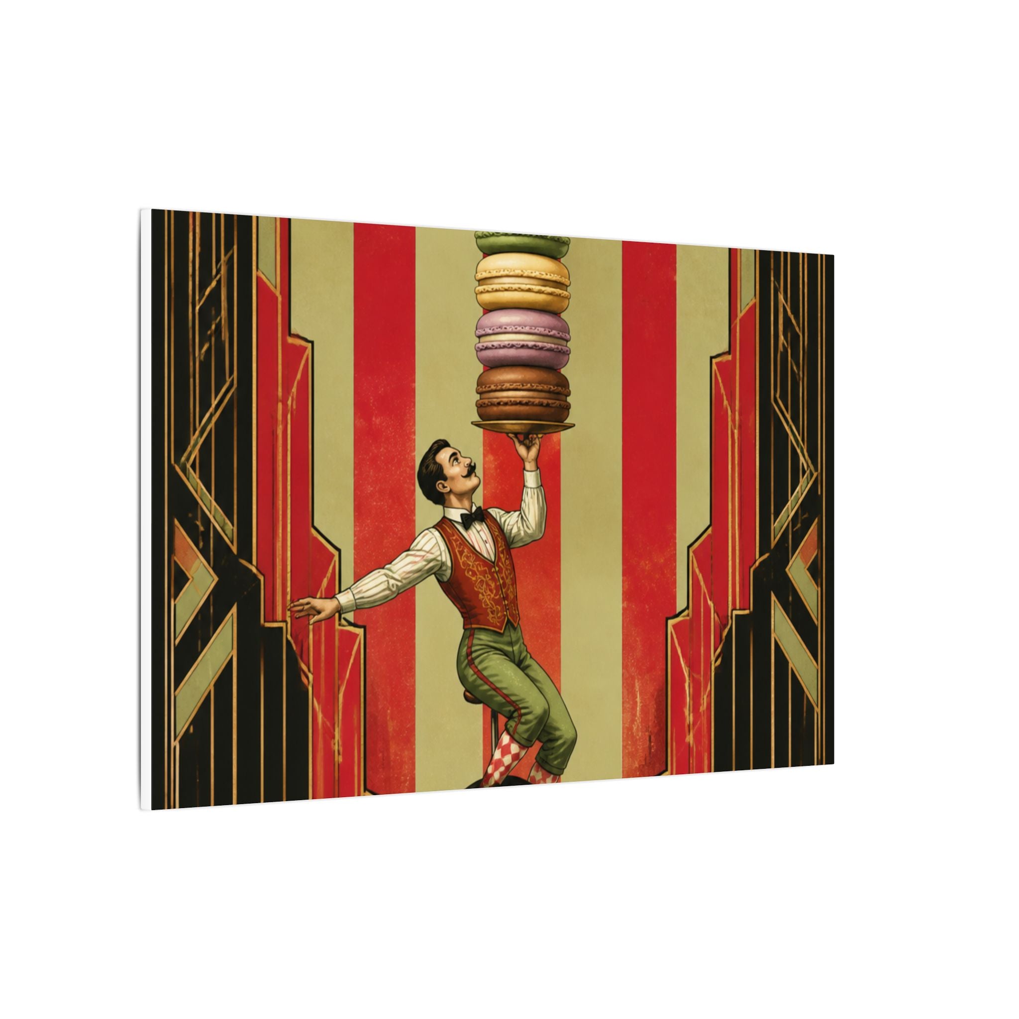 Macaron Balancing Tower Wall Art Canvas 16×20 Art Deco Entryway Decor Maximalist Print