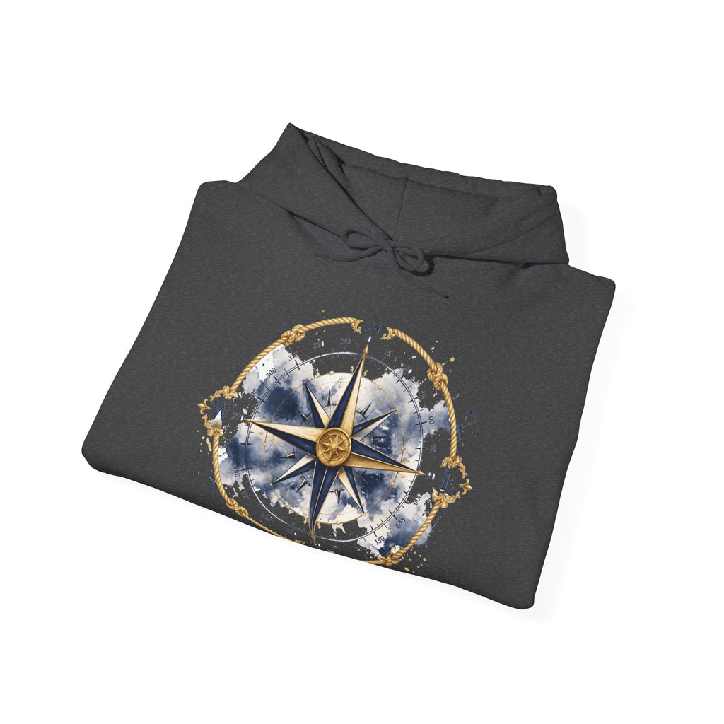 Matching Couple Sweatshirt - Compass North & South Matching Couple Hooded Sweatshirt Watercolor Art His Hers Engagement Gift - Design A