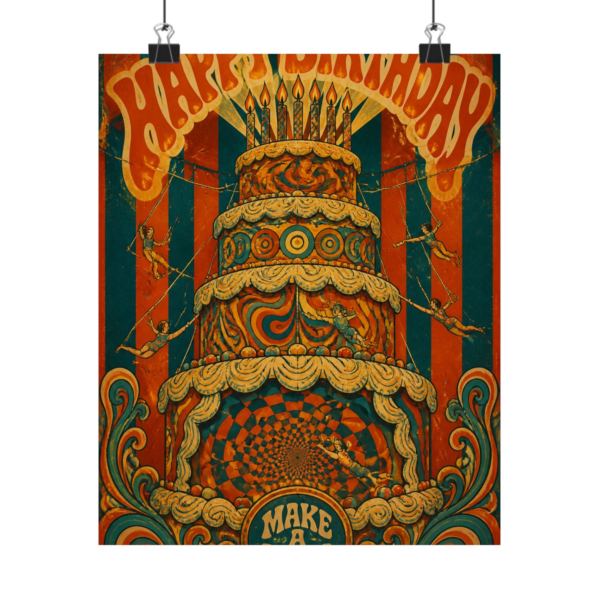 Birthday Cake Trapeze Wall Art Poster 18×24 Psychedelic Cafe Decor Maximalist Print