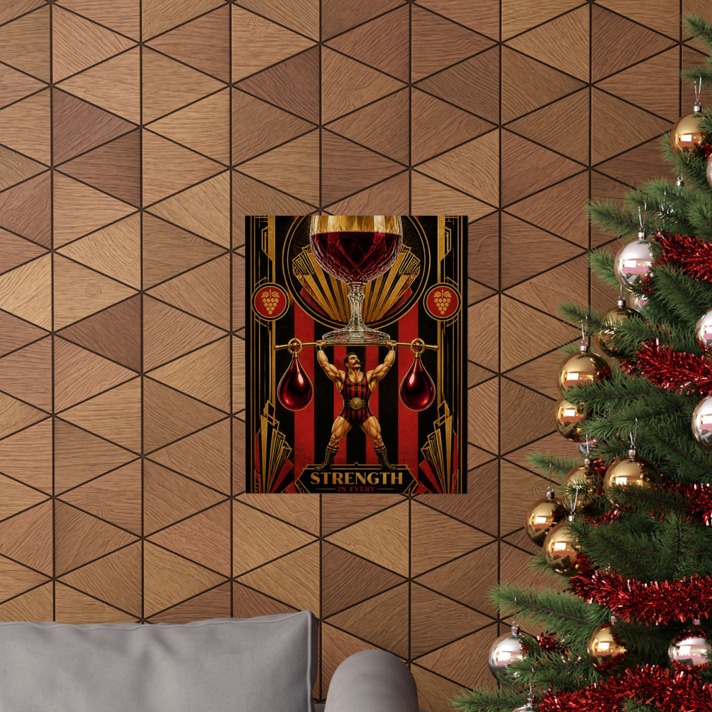 Wine Glass Strongman Wall Art Poster 18×24 Art Deco Entryway Decor Maximalist Print