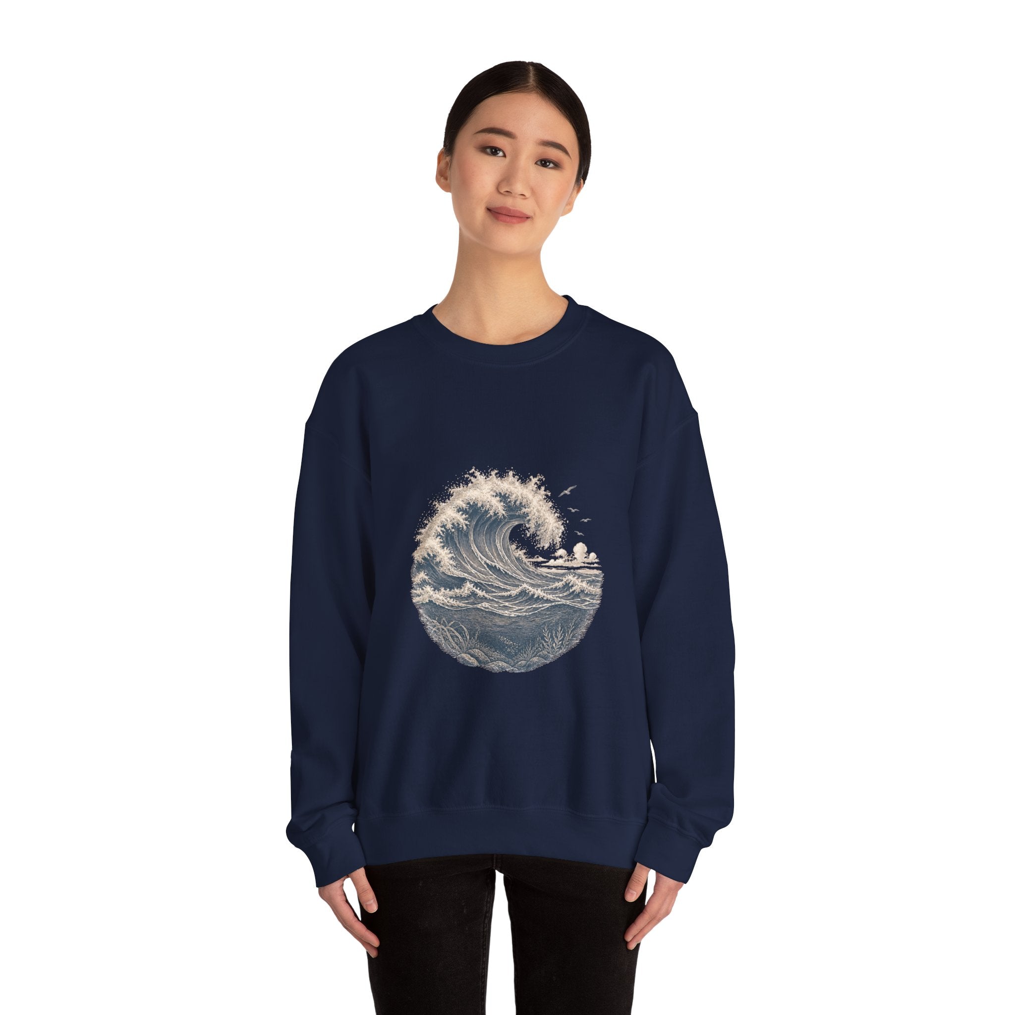 Matching Couple Sweatshirt - Mountain & Ocean Matching Couple Crewneck Sweatshirt Vintage Art His Hers Wedding Gift - Design B