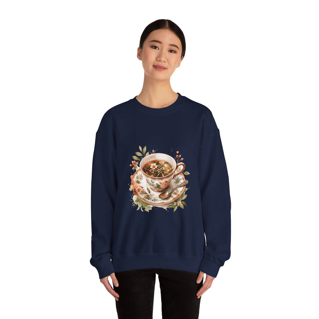 Matching Couple Sweatshirt - Coffee & Tea Matching Couple Crewneck Sweatshirt Watercolor Art His Hers Engagement Gift - Design B